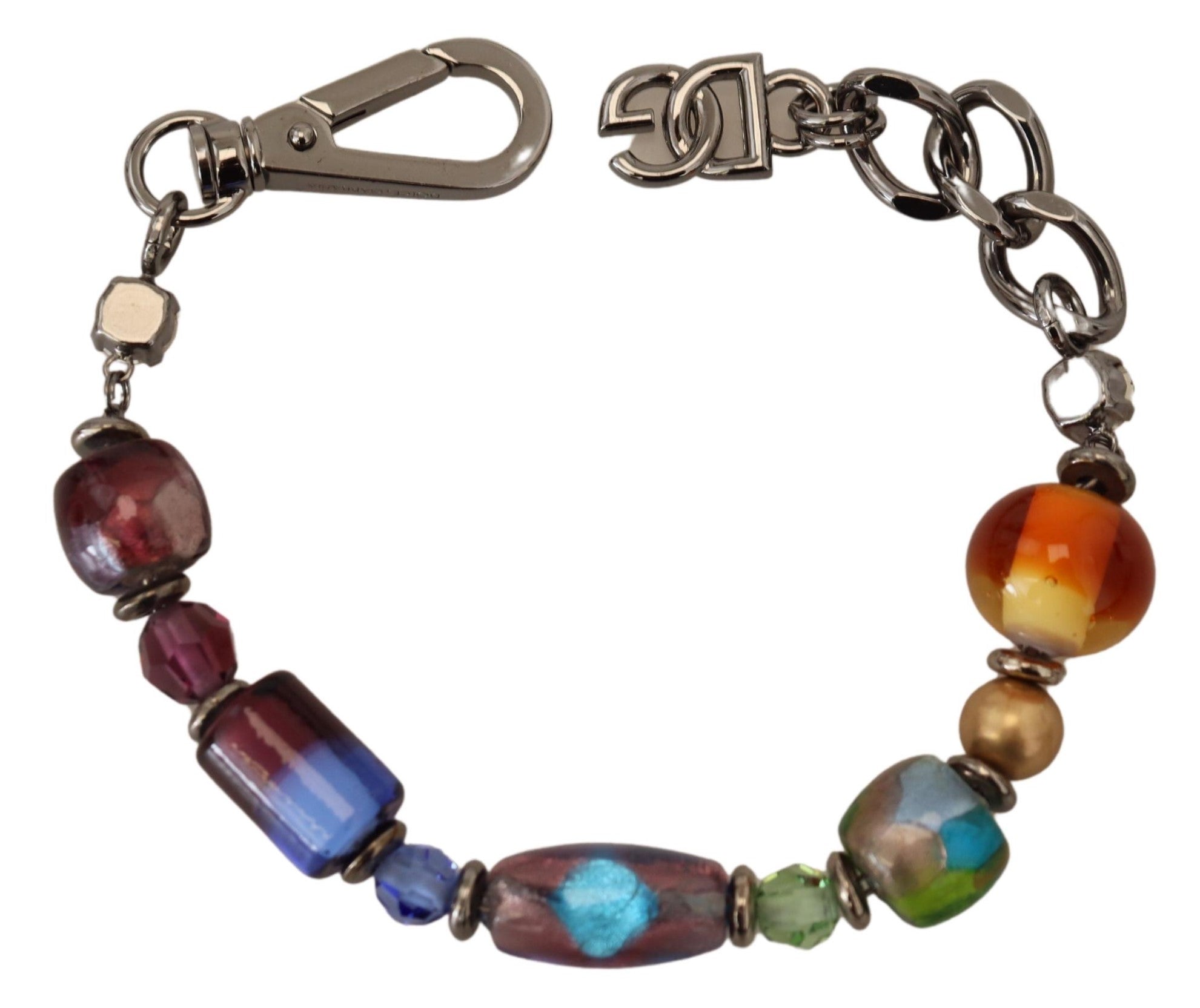 multicolor Silver Chain Brass Beaded Lobster Clasp Bracelet - ventzia