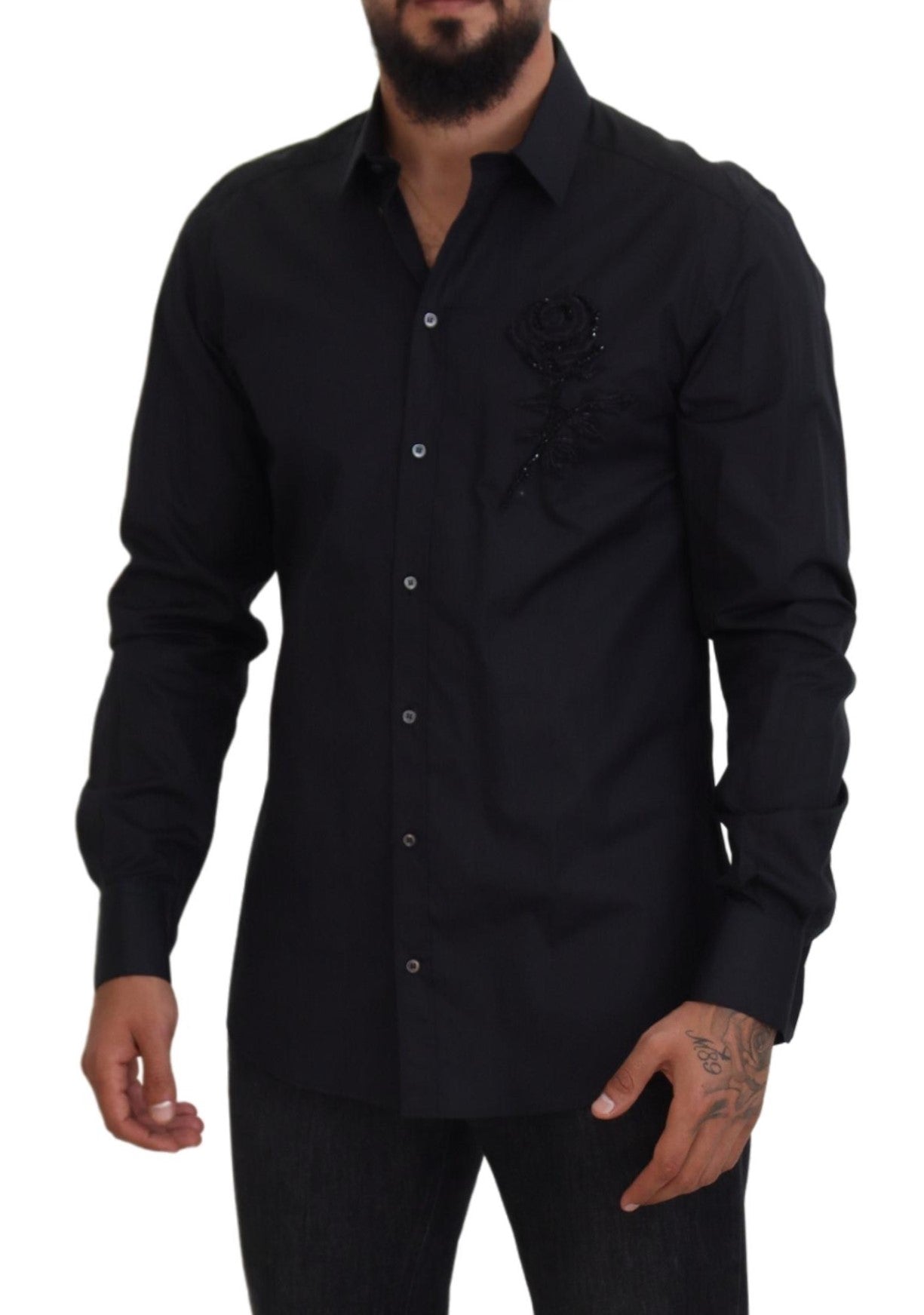 Black Roses Slim Fit Cotton Shirt - ventzia