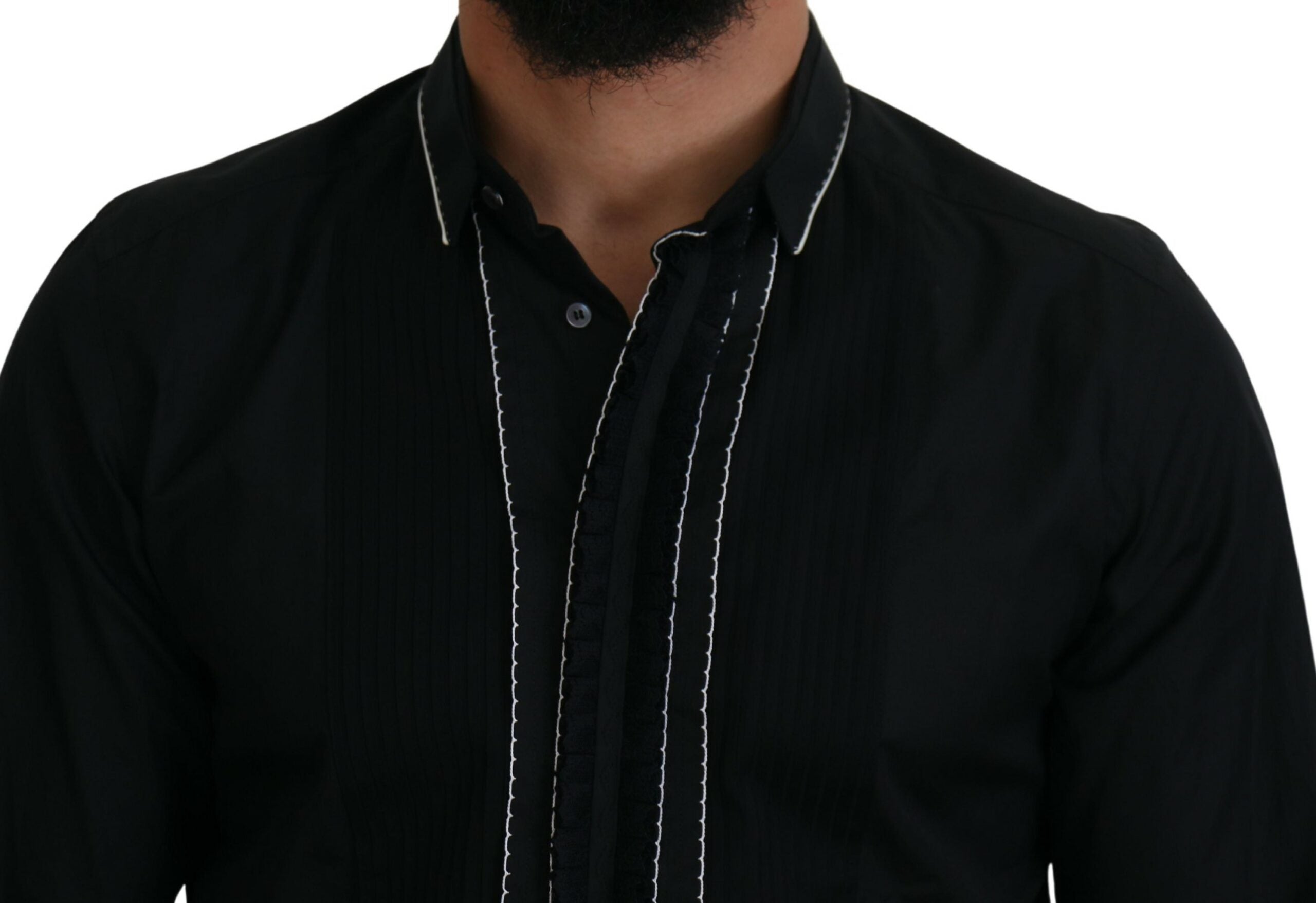 GOLD Black Tuxedo Slim Fit Cotton Shirt - ventzia