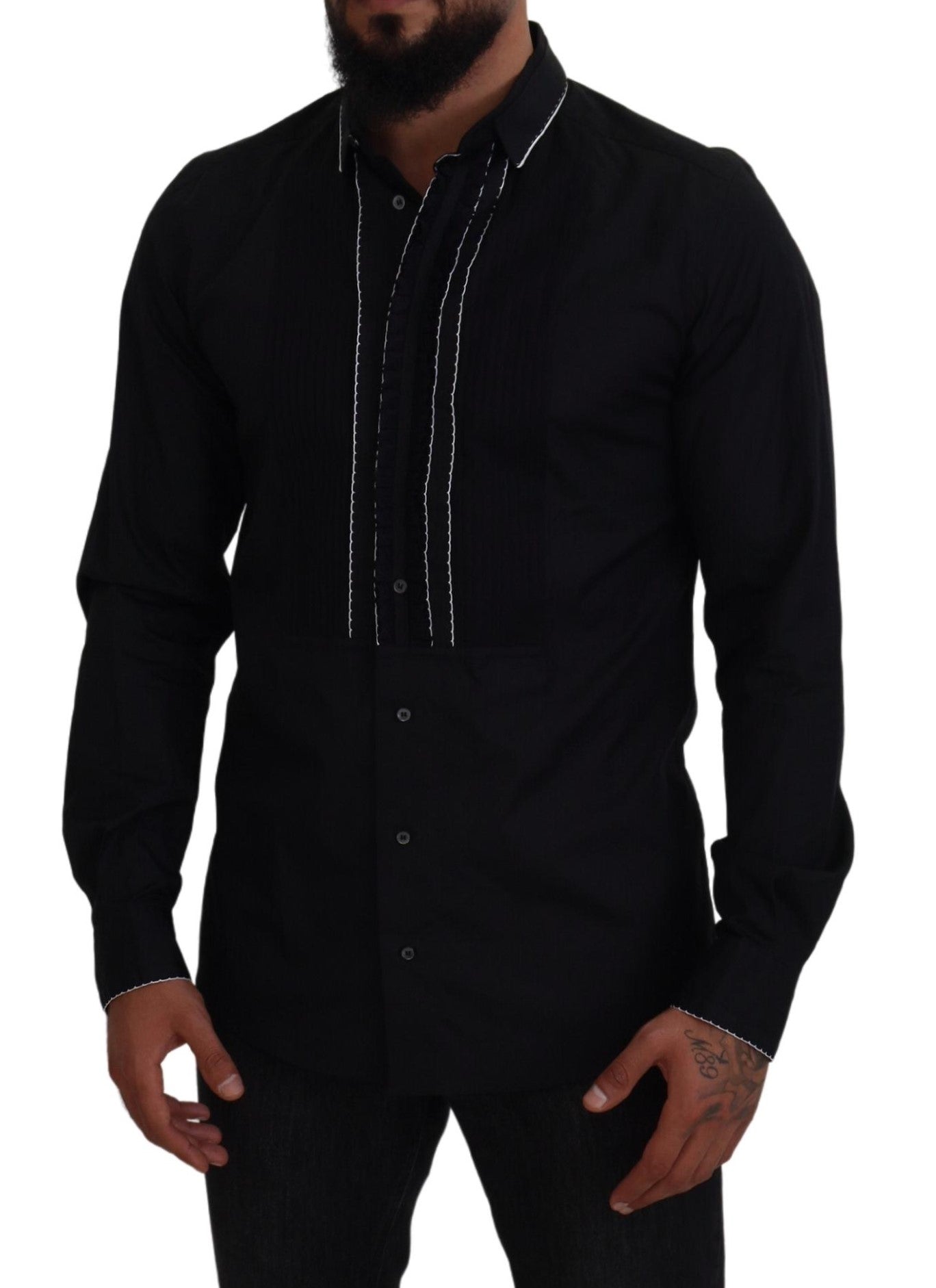 GOLD Black Tuxedo Slim Fit Cotton Shirt - ventzia