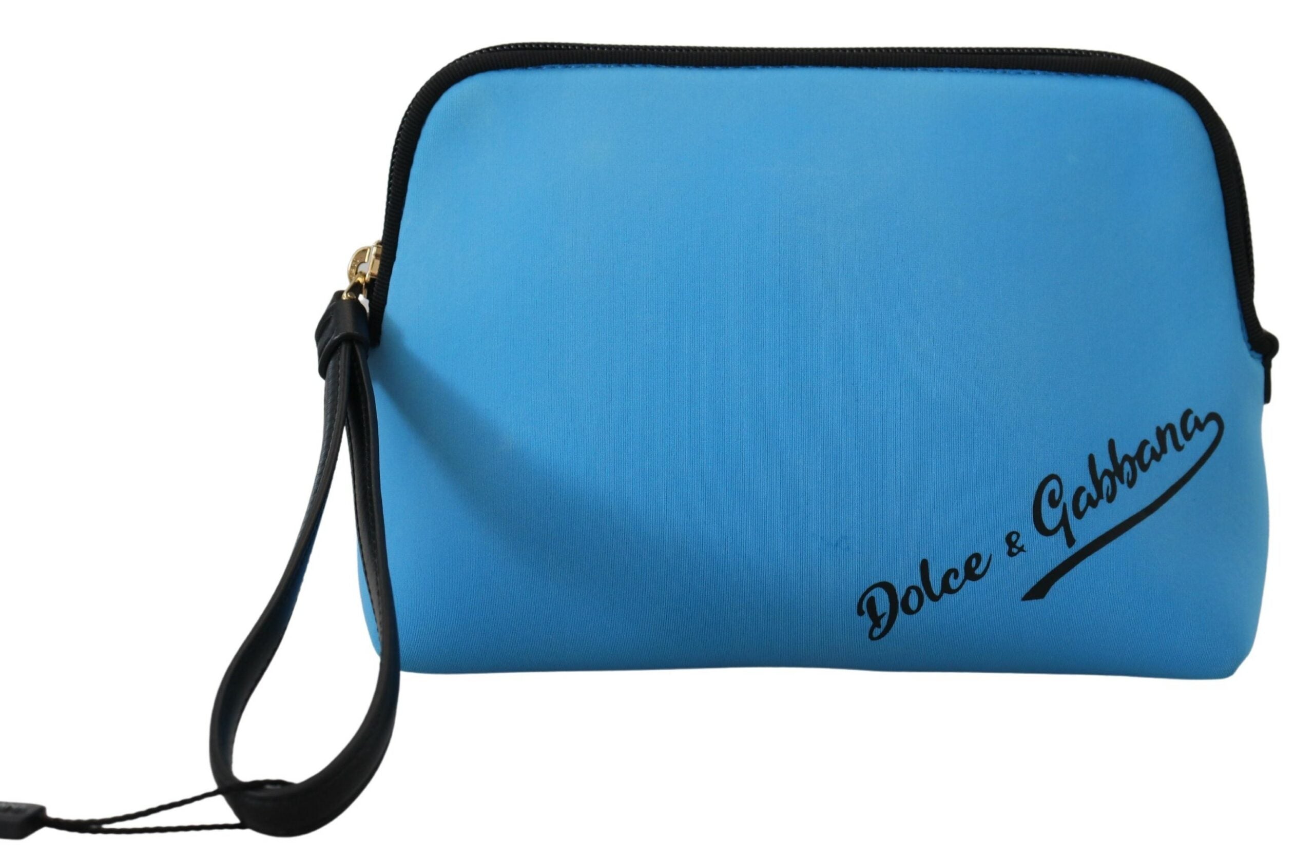 Blue Logo Print Hand Pouch Leopard Print Toiletry Bag - ventzia