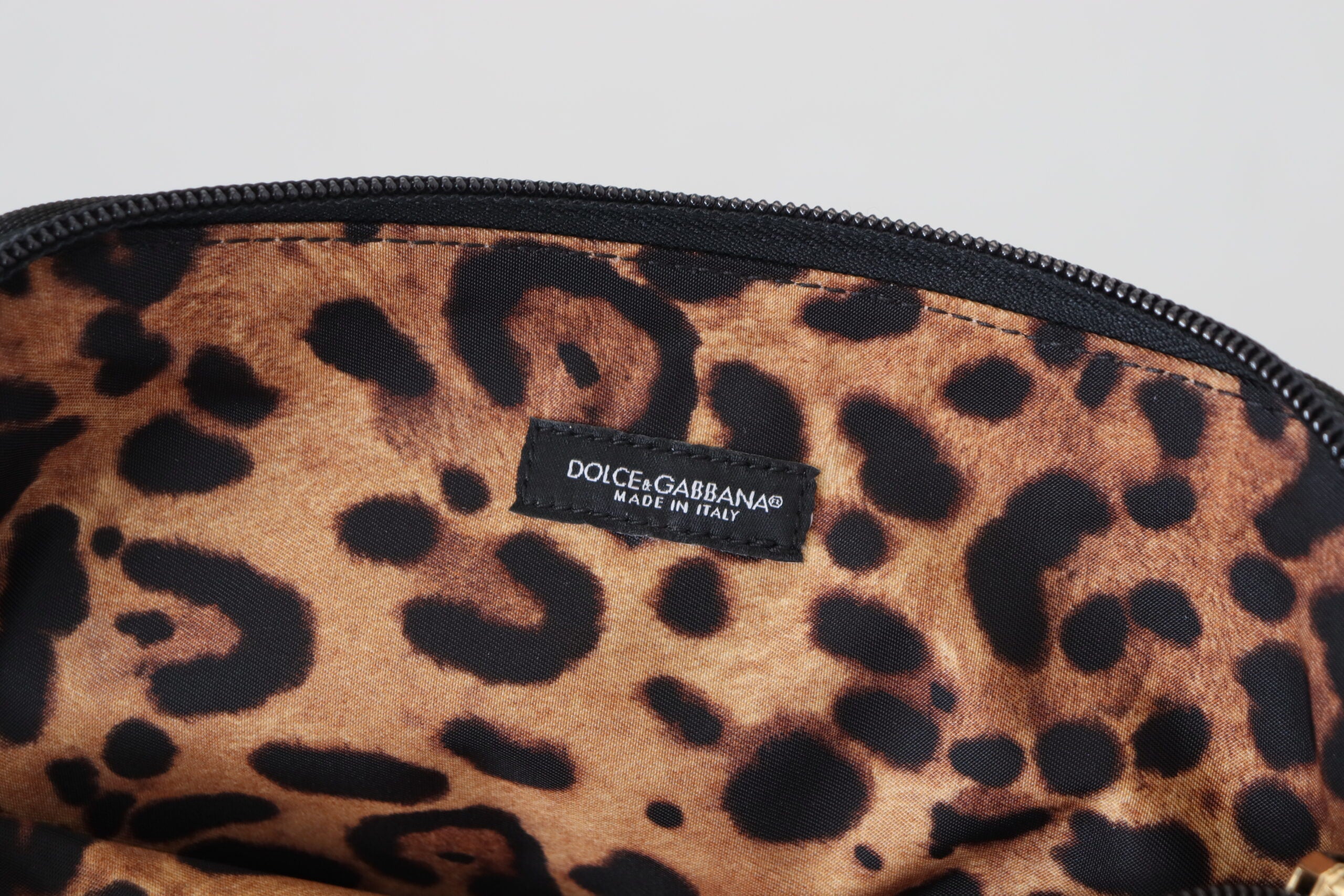 Blue Logo Print Hand Pouch Leopard Print Toiletry Bag - ventzia