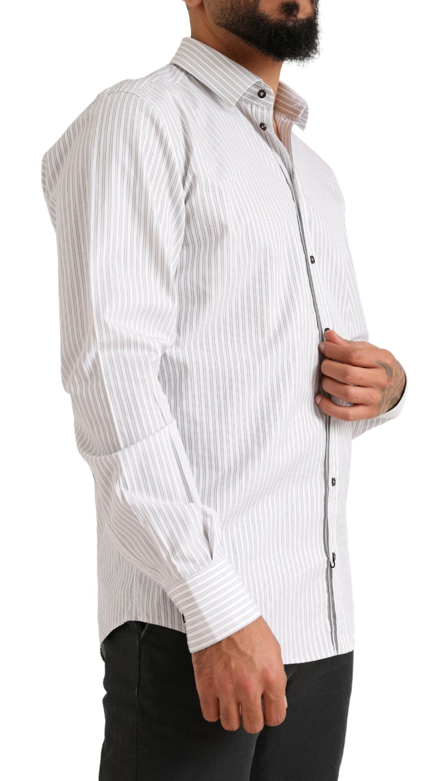 White MARTINI Cotton Stripe Dress Formal Shirt - ventzia