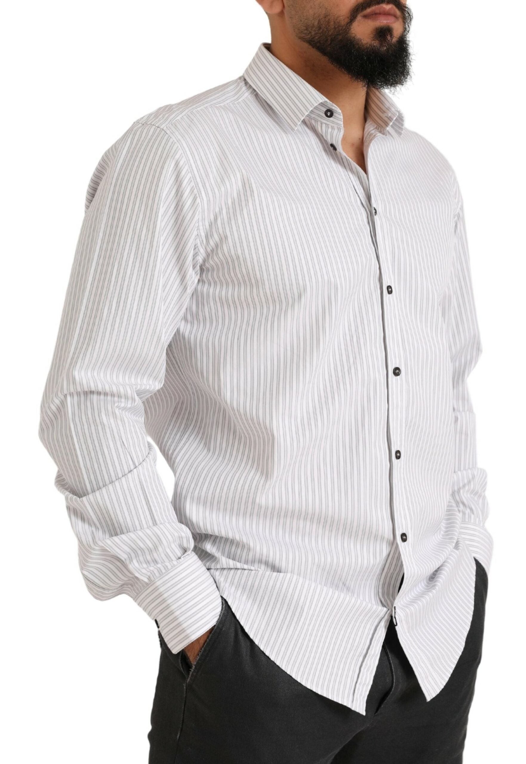 White MARTINI Cotton Stripe Dress Formal Shirt - ventzia