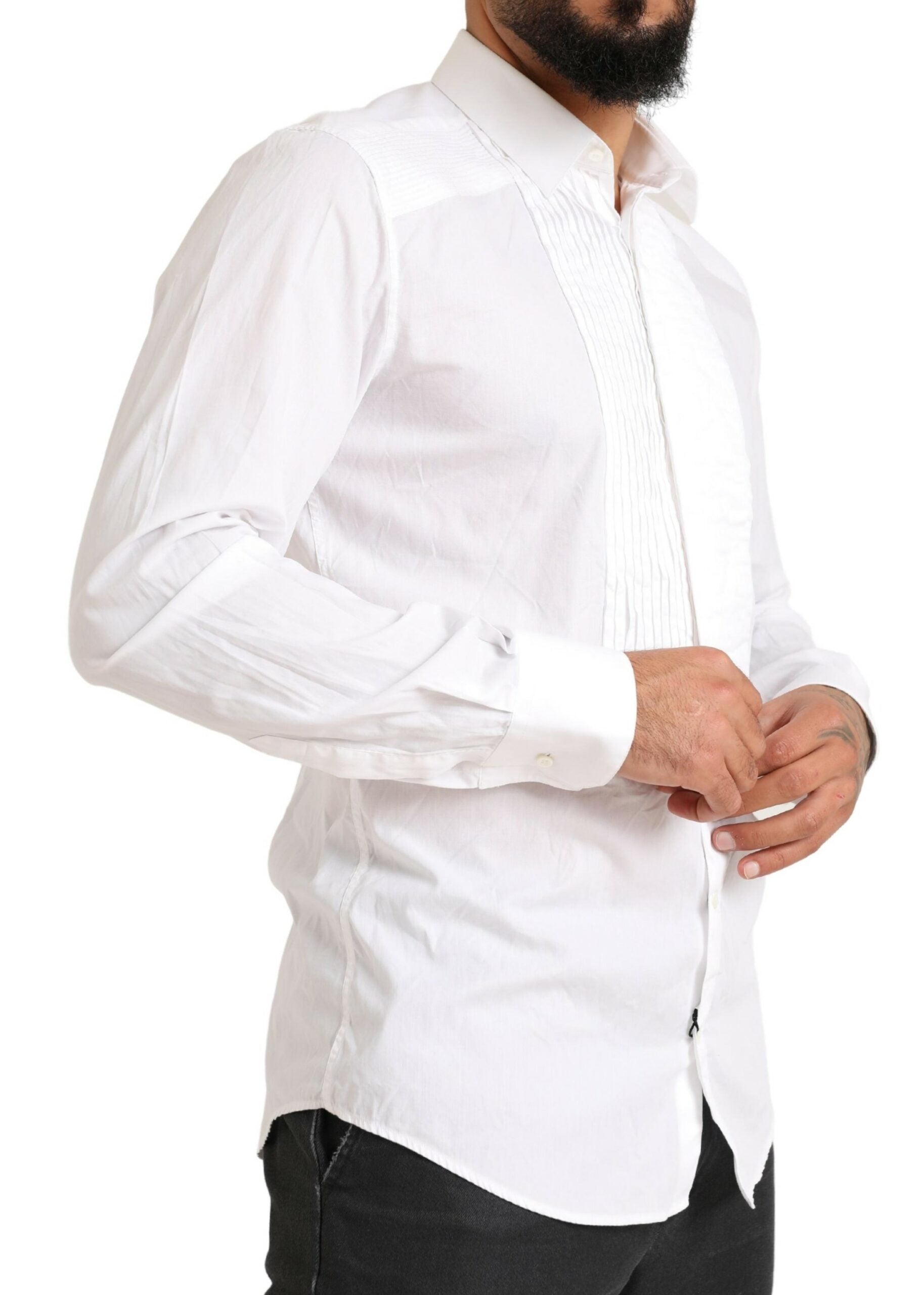 White GOLD Formal Cotton Tuxedo Dress Shirt - ventzia