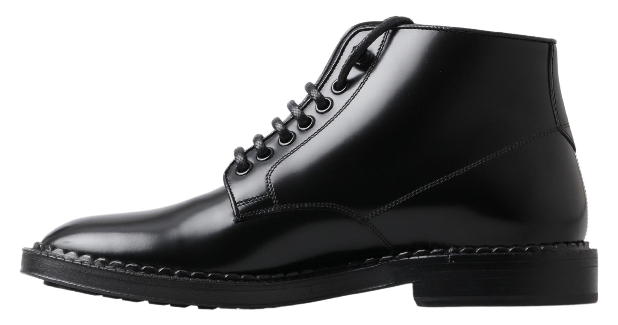 Black Leather Men Short Boots Lace Up Shoes - ventzia
