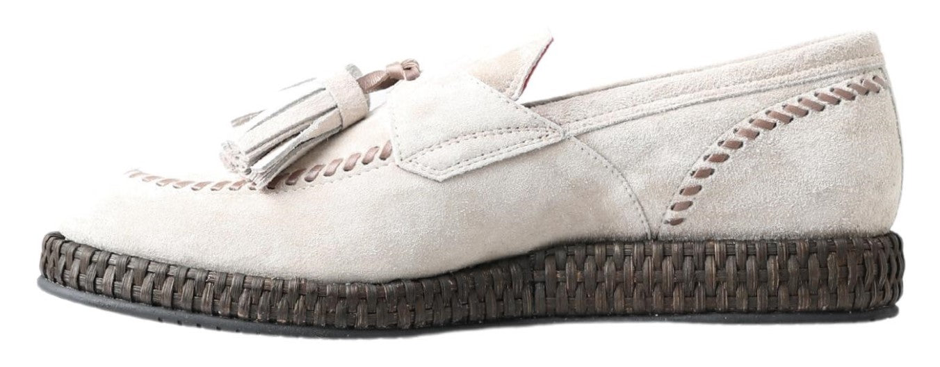 Ivory Suede Leather Men Espadrille Shoes - ventzia