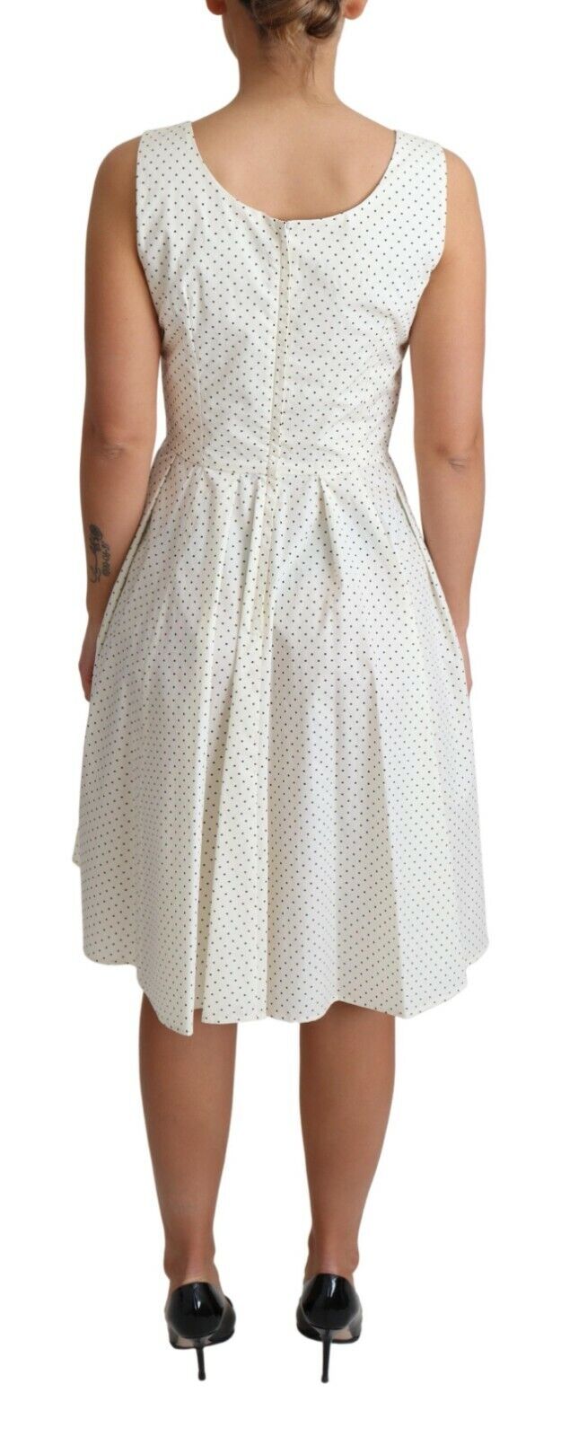 White Polka Dotted Cotton A-Line Dress - ventzia