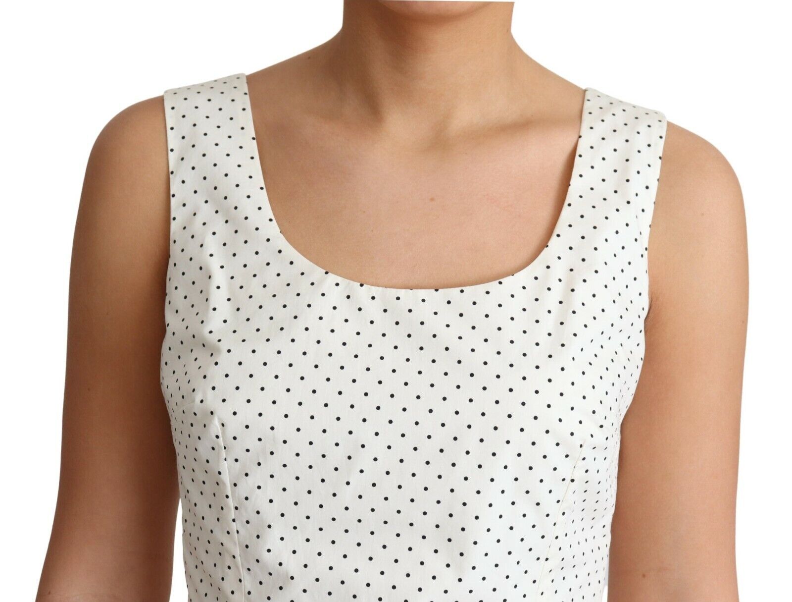 White Polka Dotted Cotton A-Line Dress - ventzia