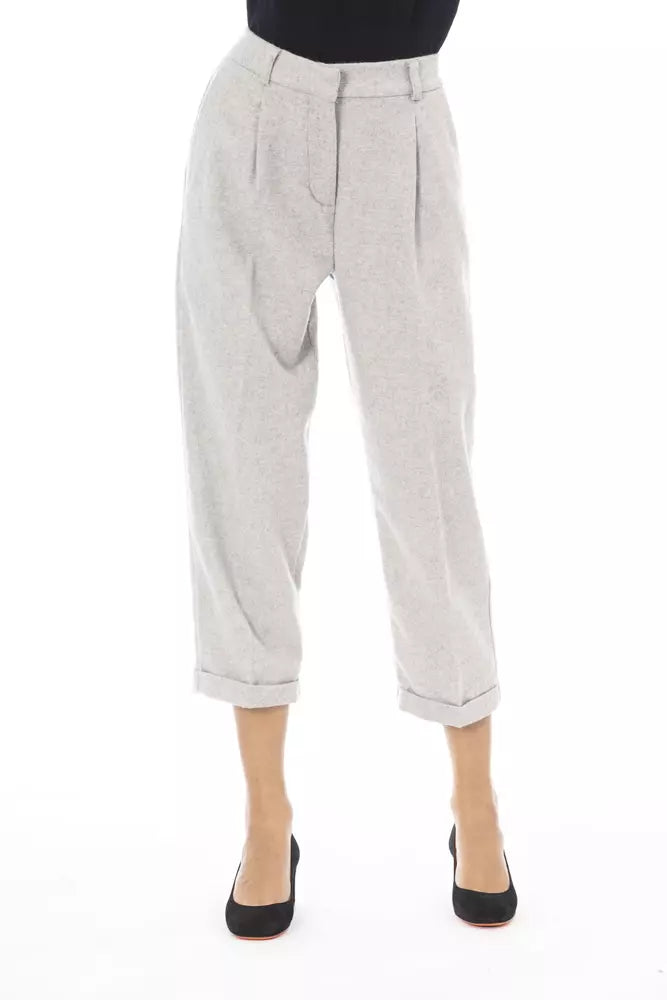 Gray Wool Women Trouser - ventzia