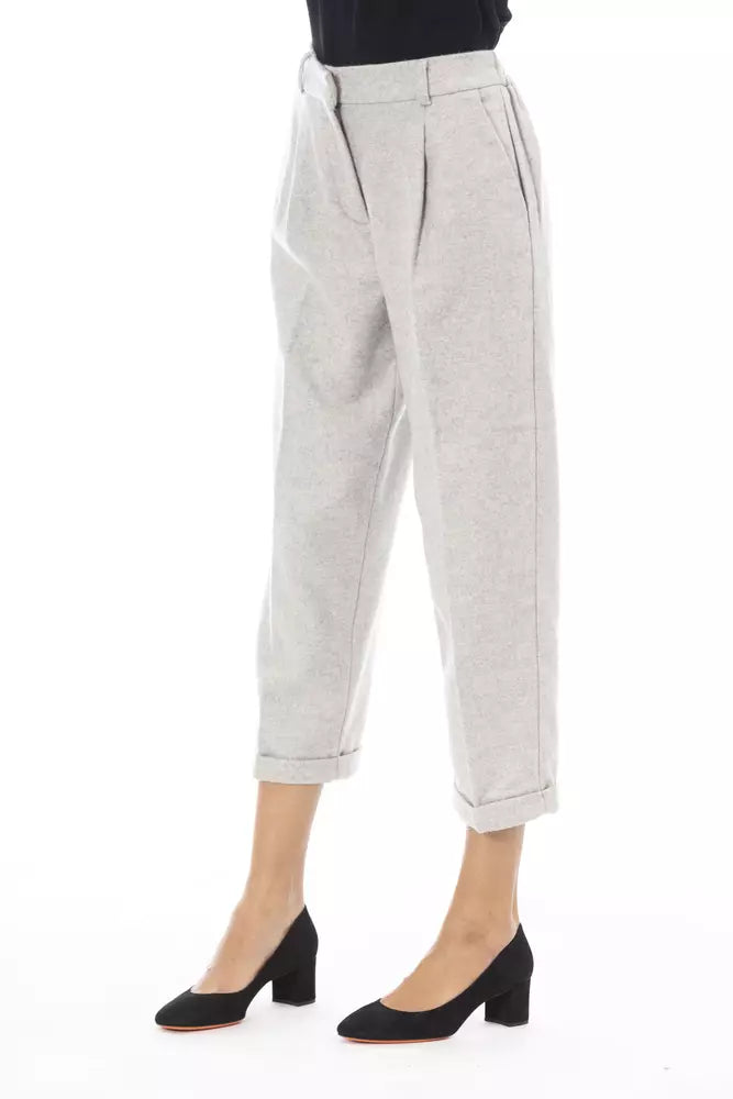 Gray Wool Women Trouser - ventzia