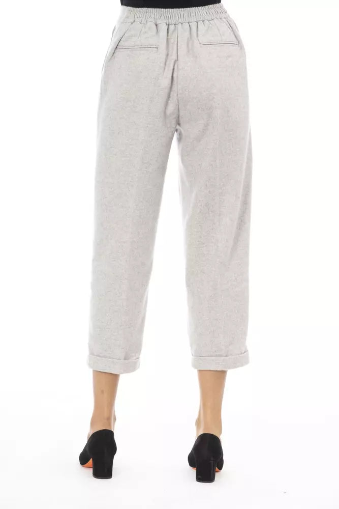 Gray Wool Women Trouser - ventzia