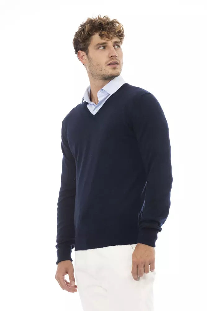 Blue Wool Men Sweater - ventzia
