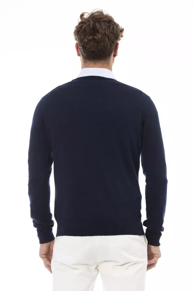 Blue Wool Men Sweater - ventzia