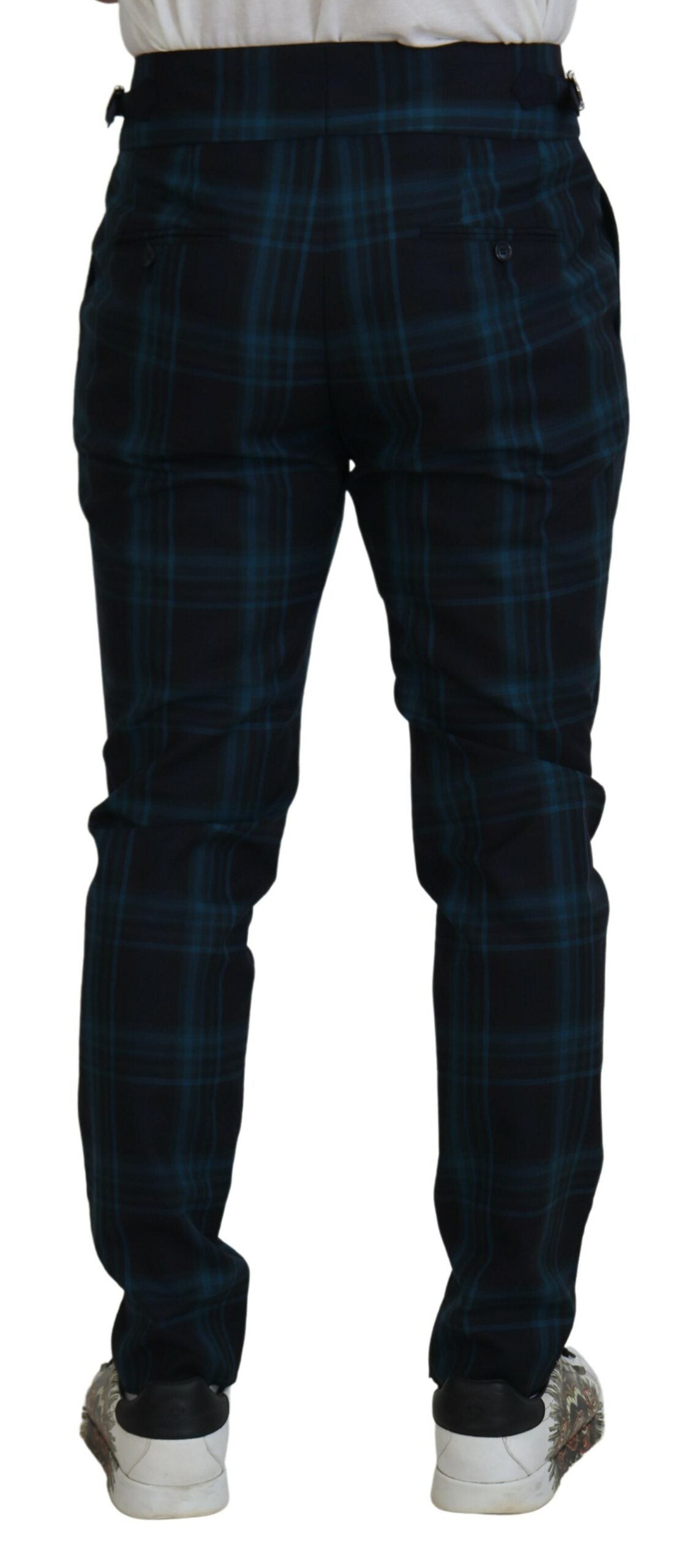 Blue Purple Plaid Wool Trousers Pants - ventzia