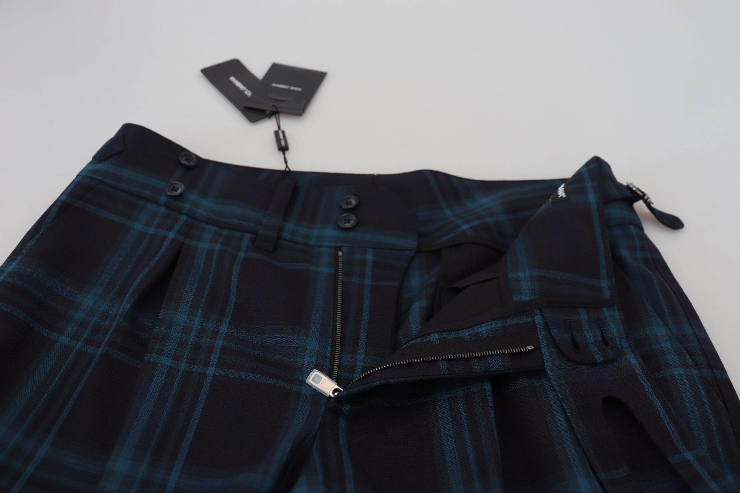 Blue Purple Plaid Wool Trousers Pants - ventzia