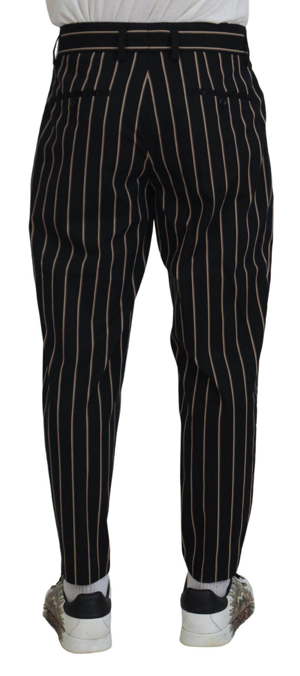 Black Beige Striped Cotton Stretch Pants - ventzia