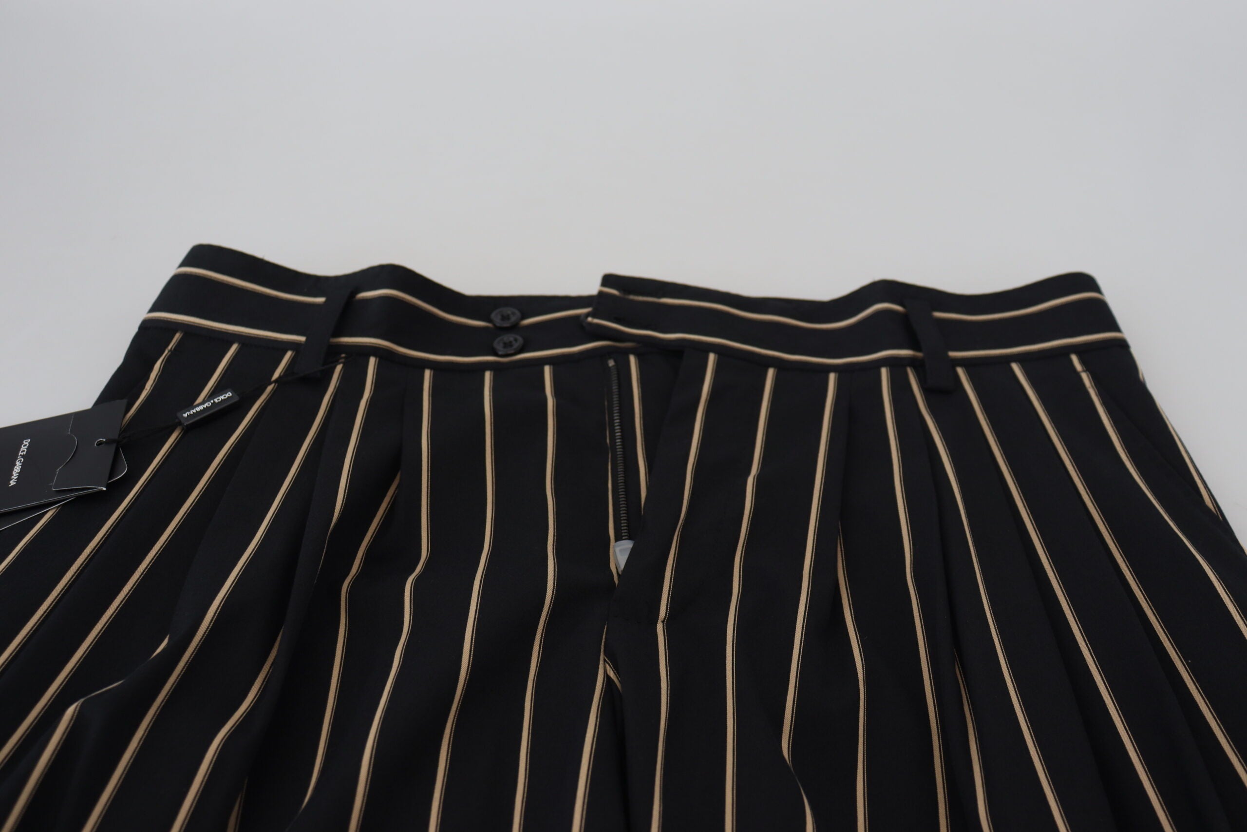Black Beige Striped Cotton Stretch Pants - ventzia