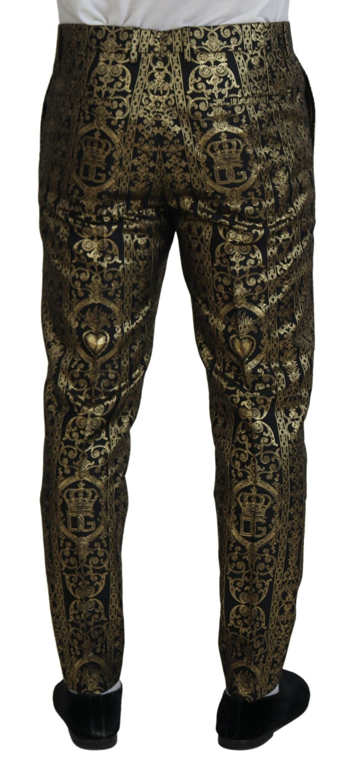 Black Gold Jacquard Dress Trouser Pants - ventzia