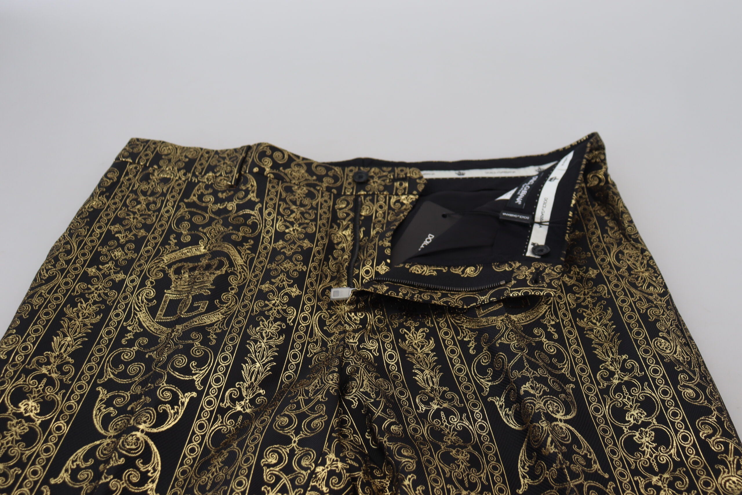 Black Gold Jacquard Dress Trouser Pants - ventzia