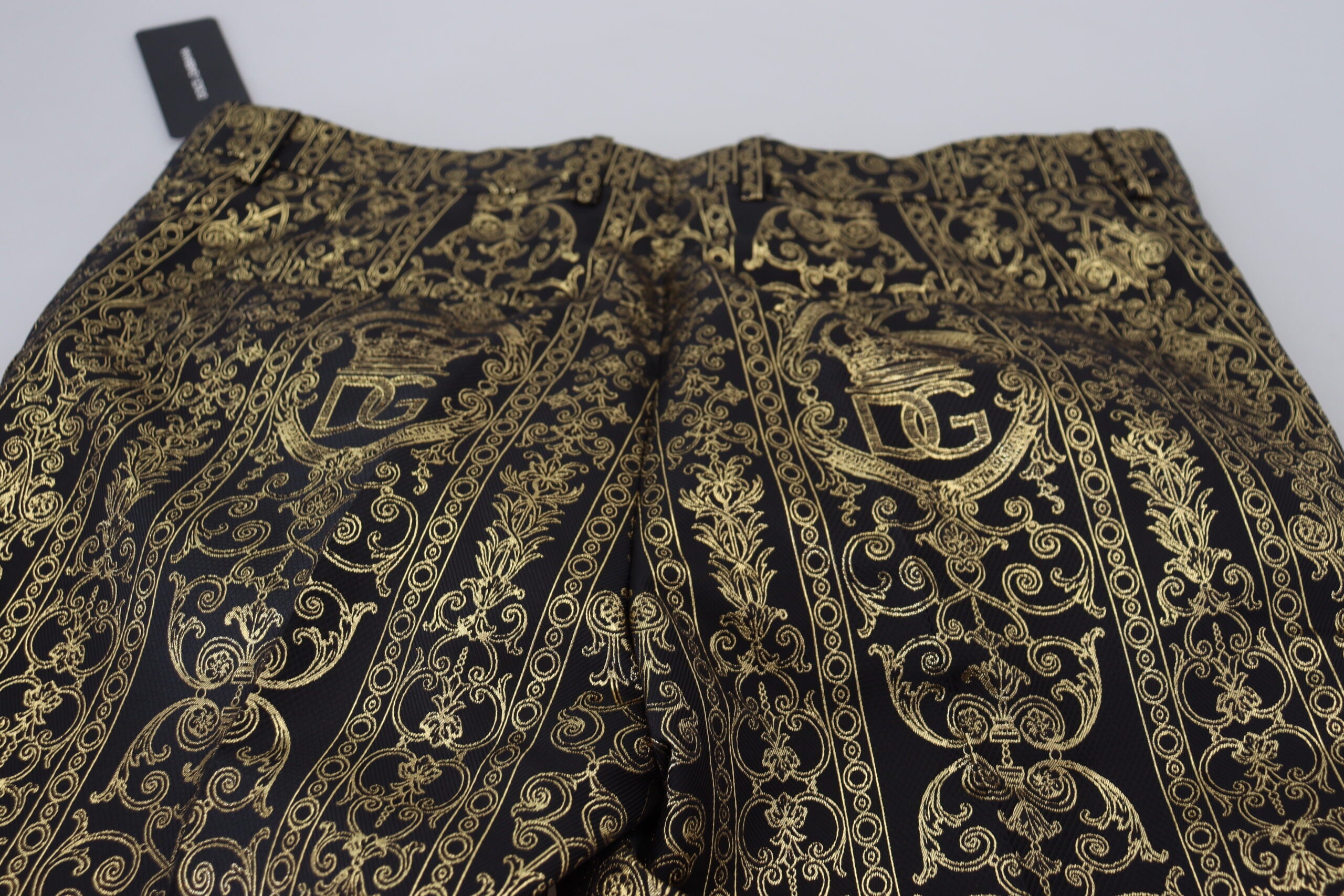 Black Gold Jacquard Dress Trouser Pants - ventzia