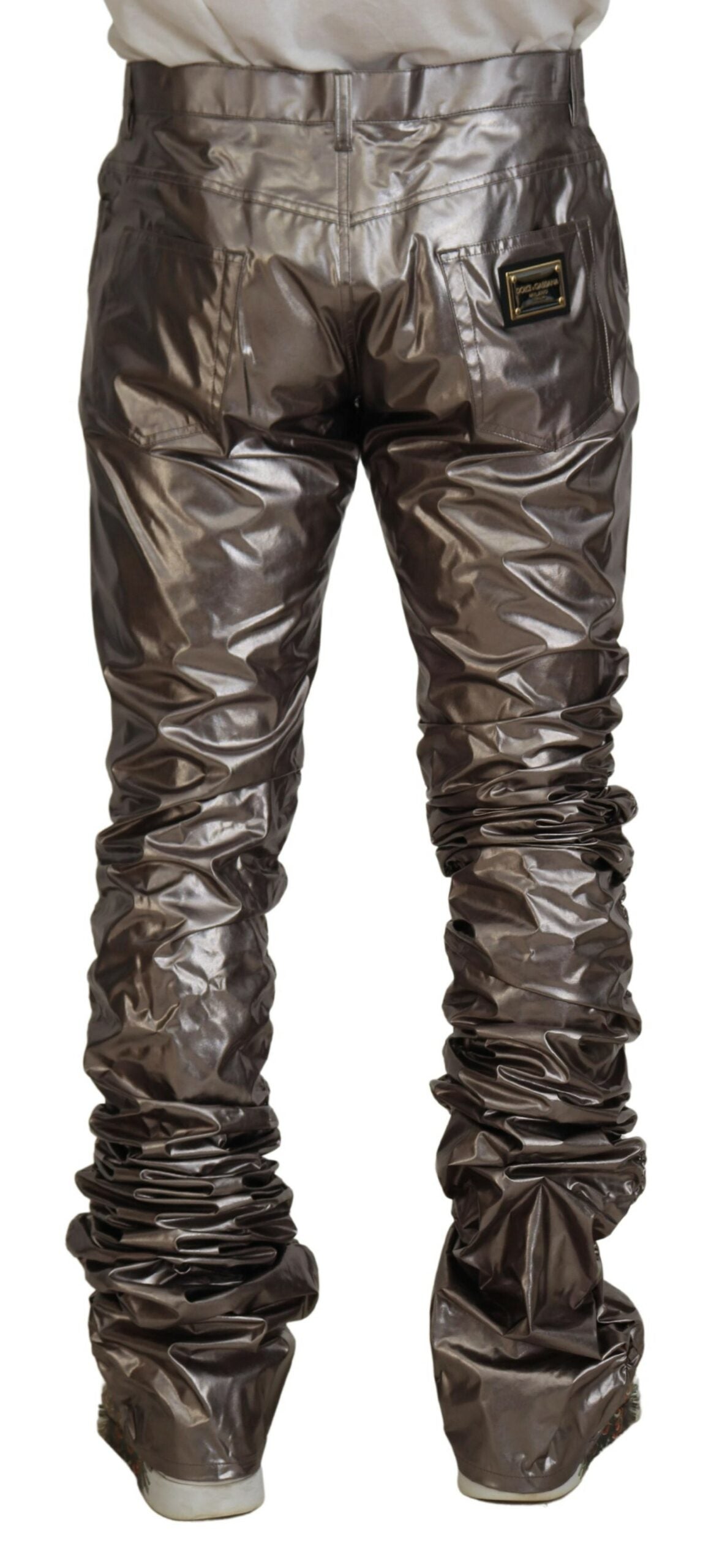 Silver Metallic Nylon Stretch Pants - ventzia