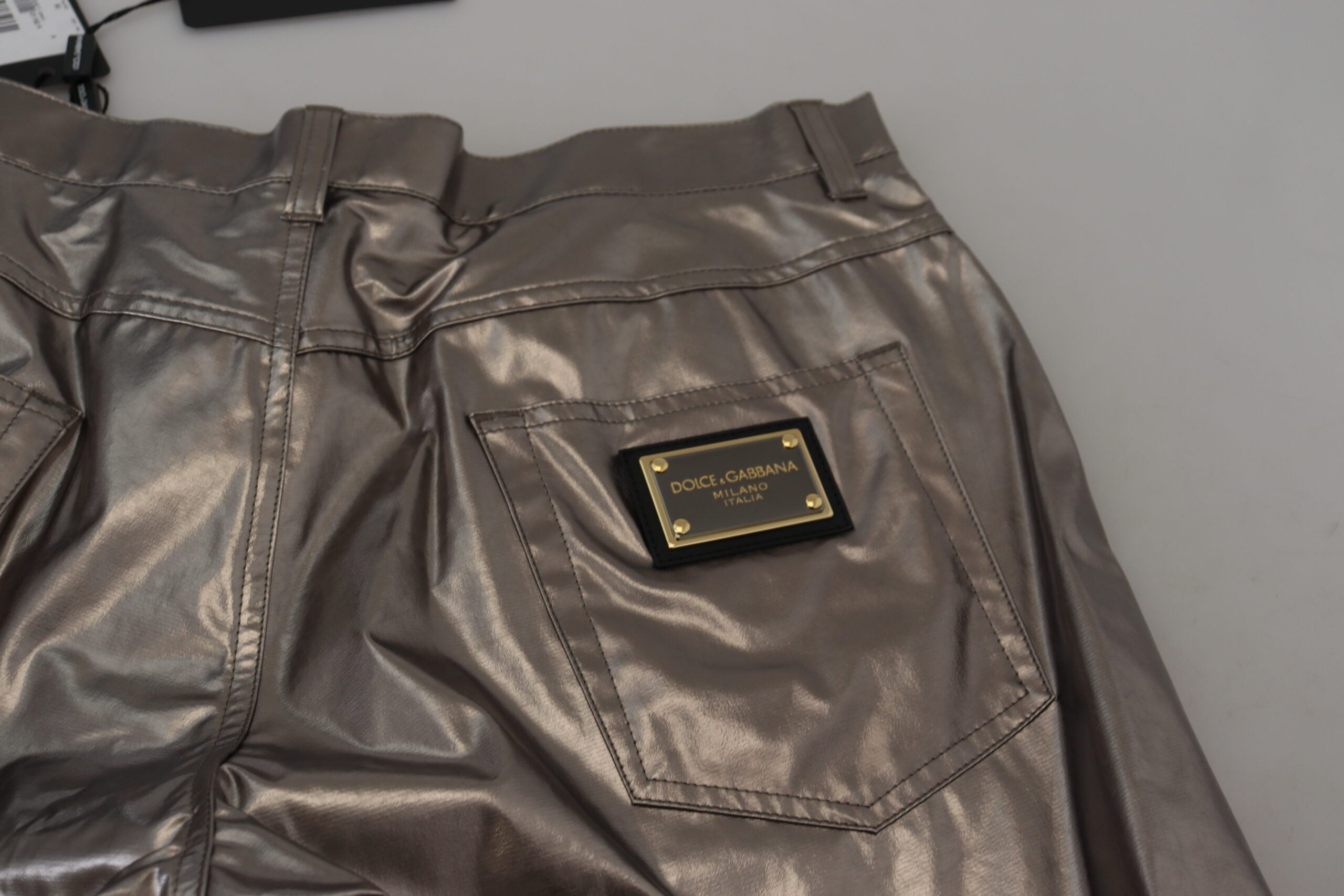 Silver Metallic Nylon Stretch Pants - ventzia