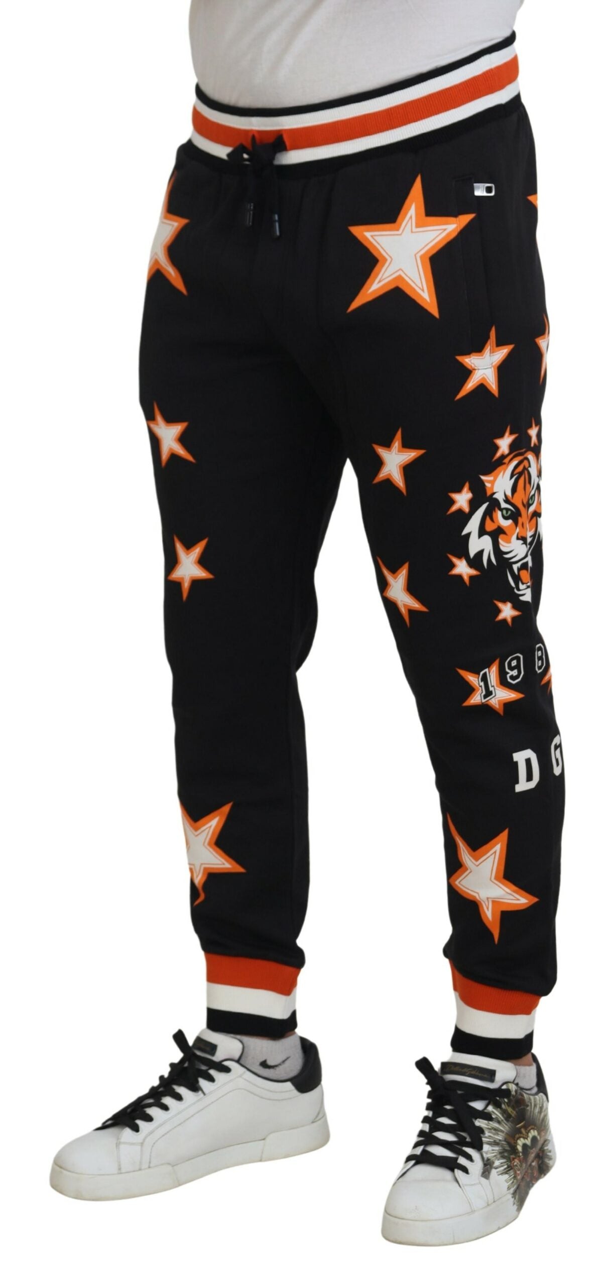 Black Orange Star Trousers Sport Pants - ventzia