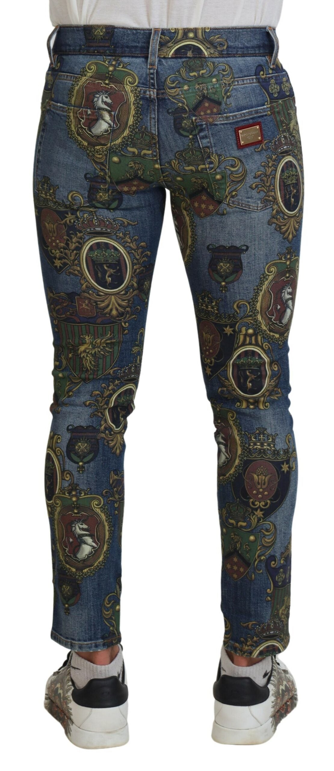 Blue Medal Print Slim Fit Cotton Jeans - ventzia