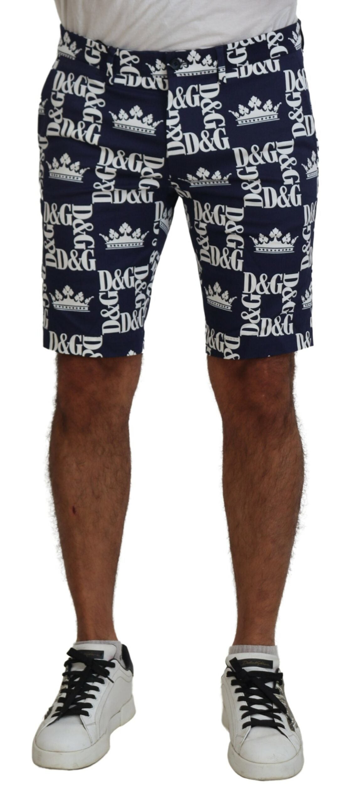 Blue Logo Print Cotton Chinos Shorts - ventzia