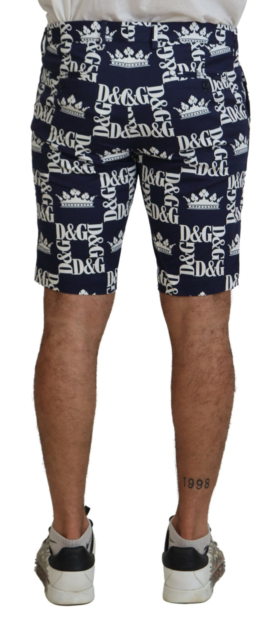 Blue Logo Print Cotton Chinos Shorts - ventzia
