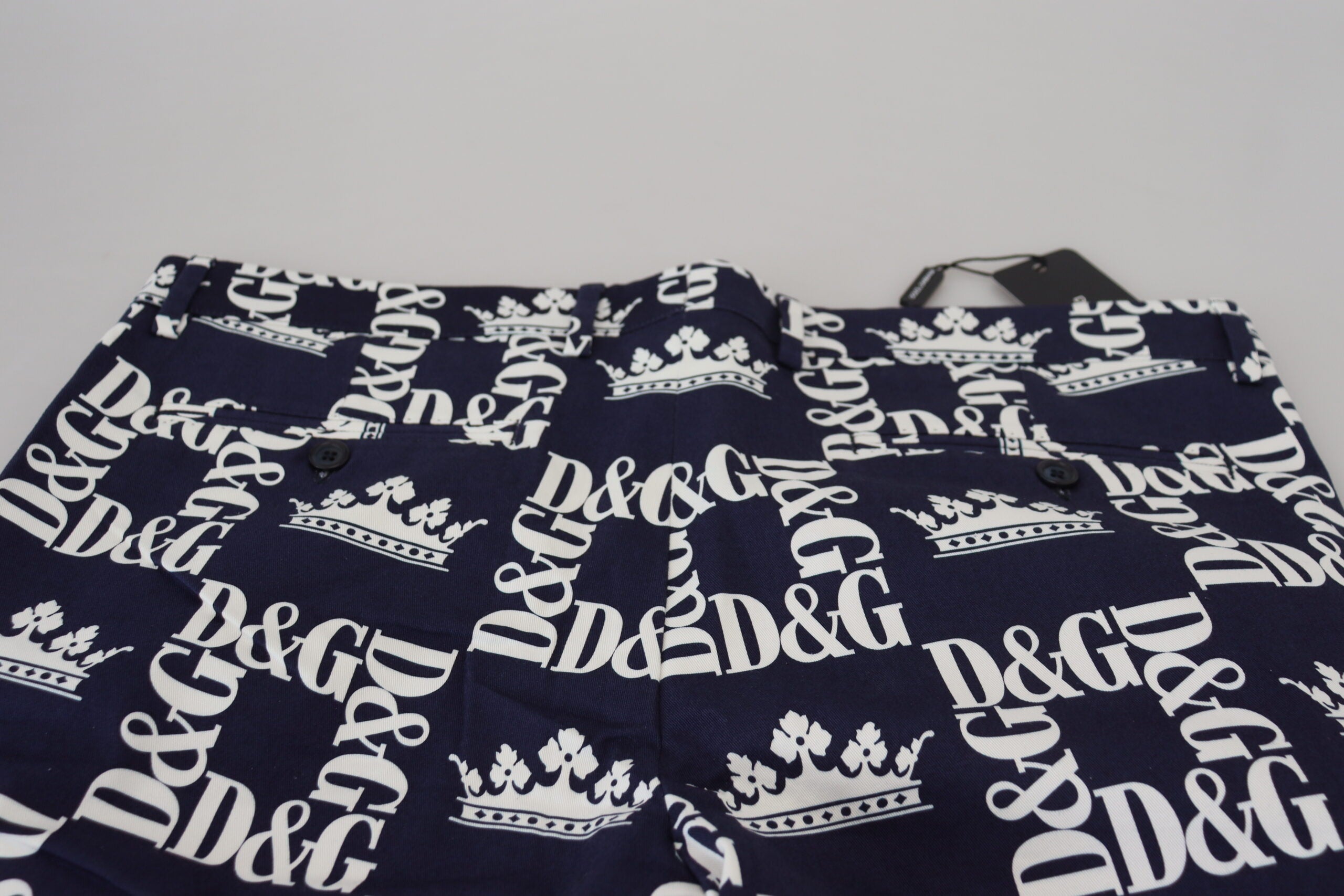 Blue Logo Print Cotton Chinos Shorts - ventzia