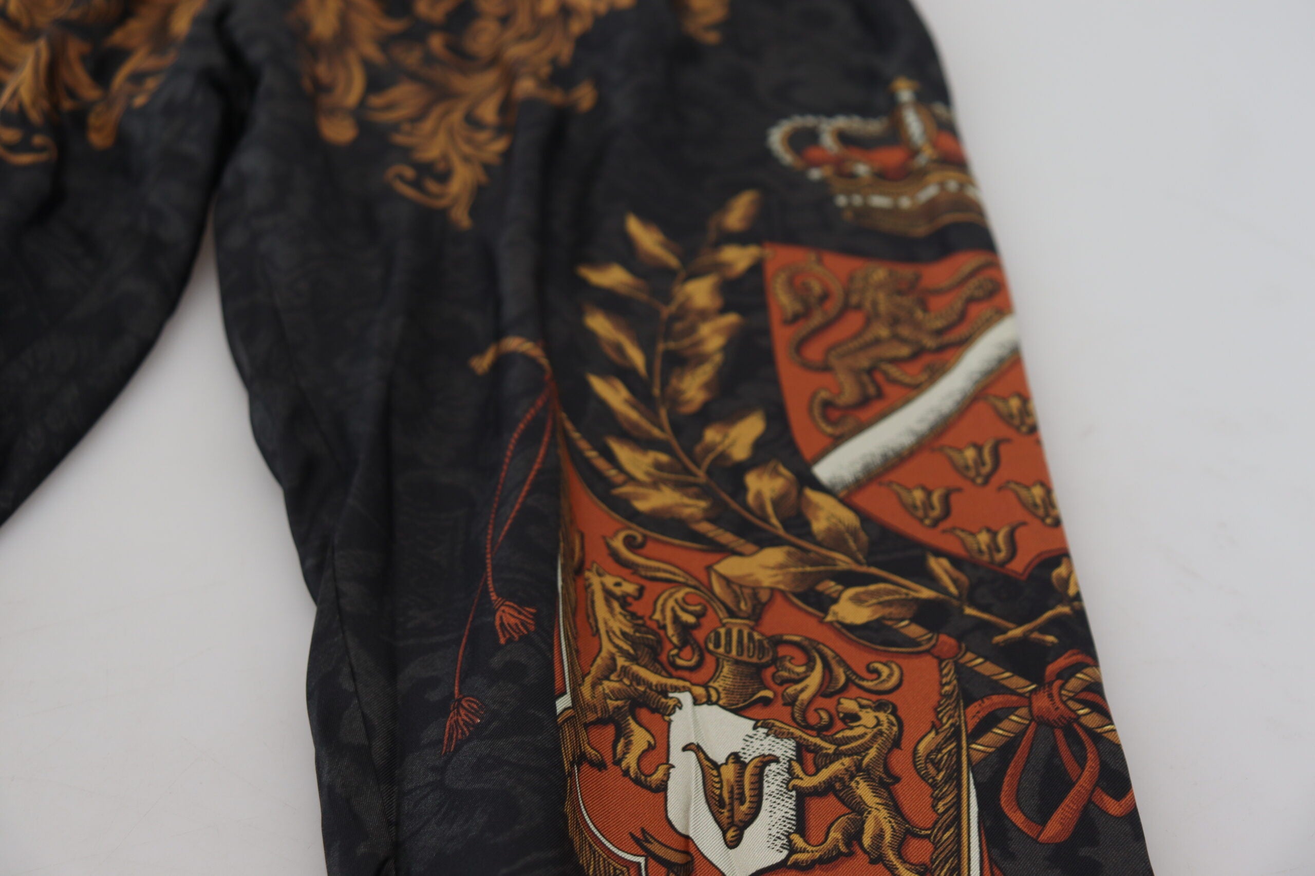 Gray Silk Baroque Crown Trousers Sport Pants - ventzia