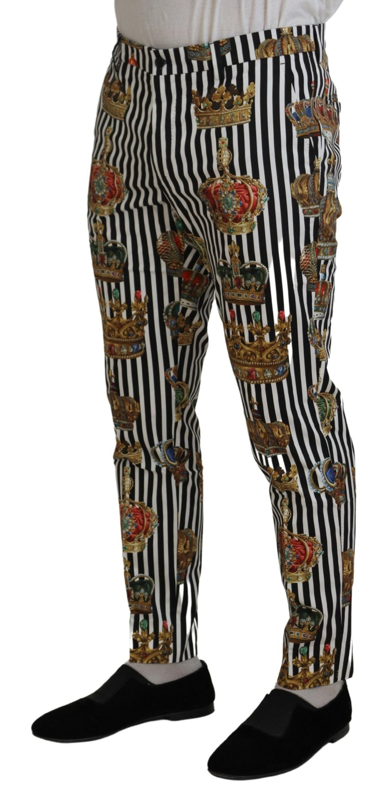 White Cotton Stretch Crown Trouser Pants - ventzia