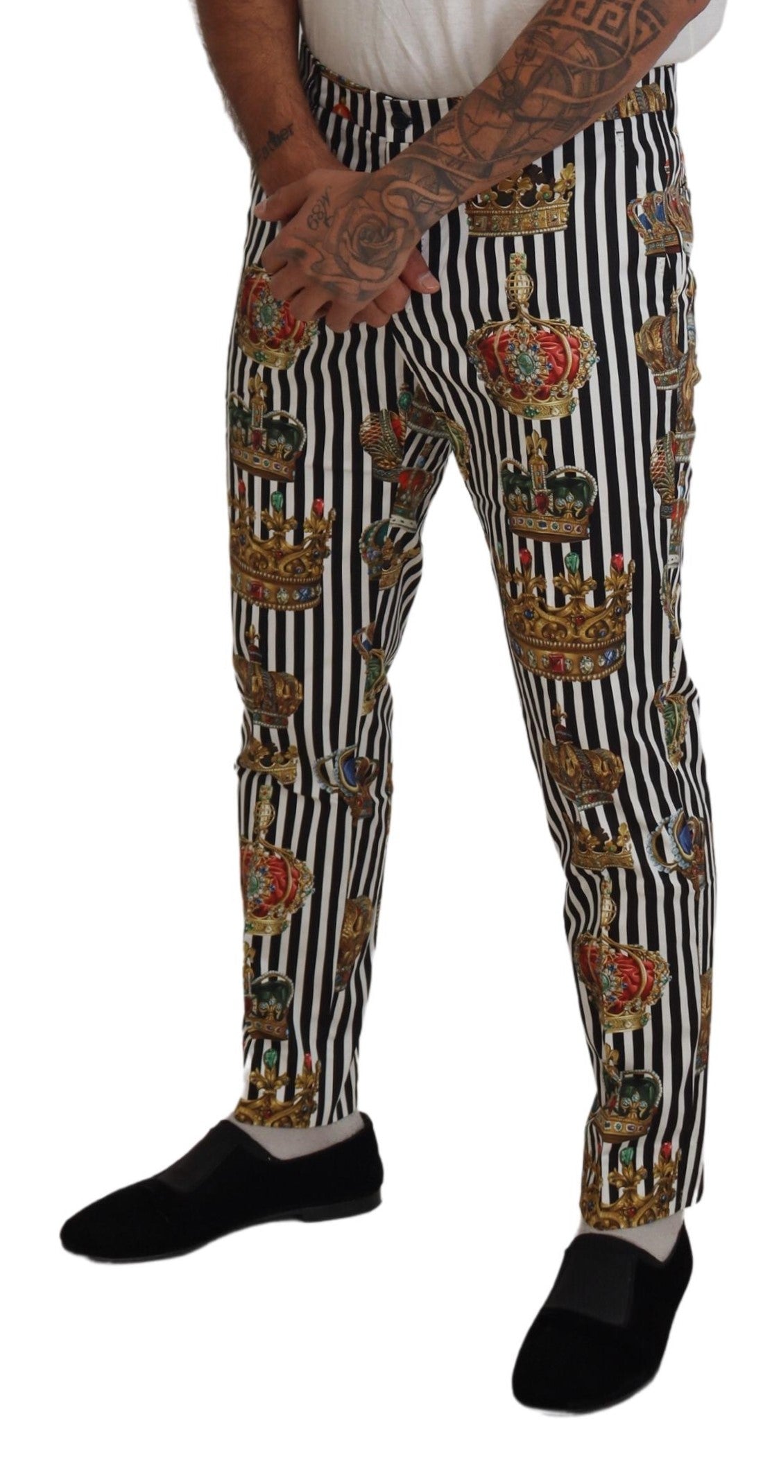 White Cotton Stretch Crown Trouser Pants - ventzia