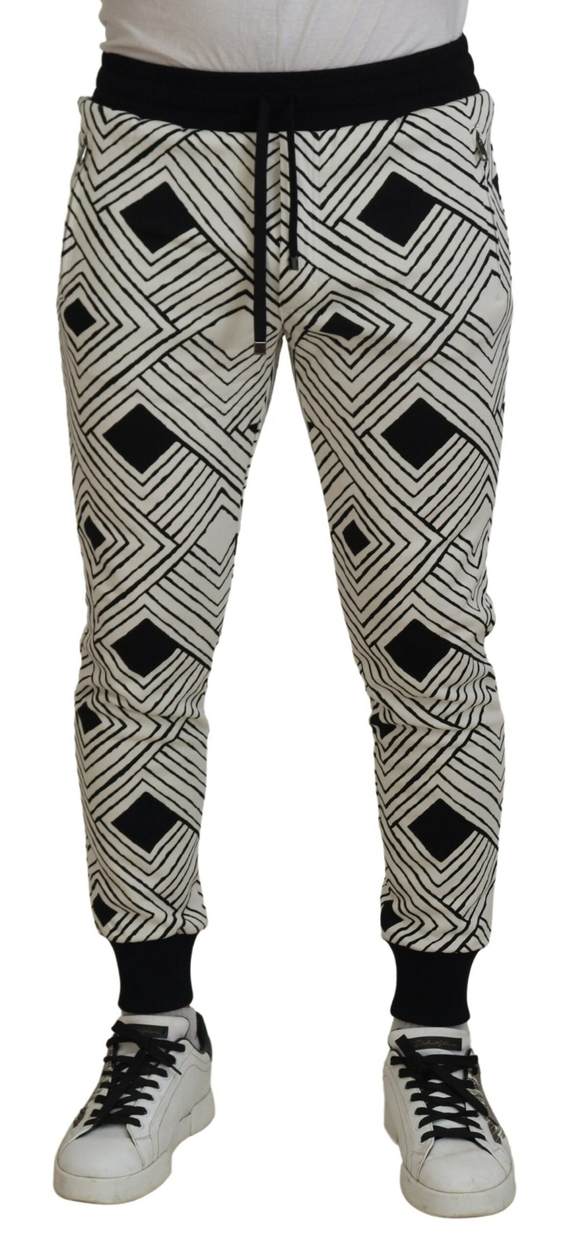 Black White Cotton Trousers Sport Pants - ventzia