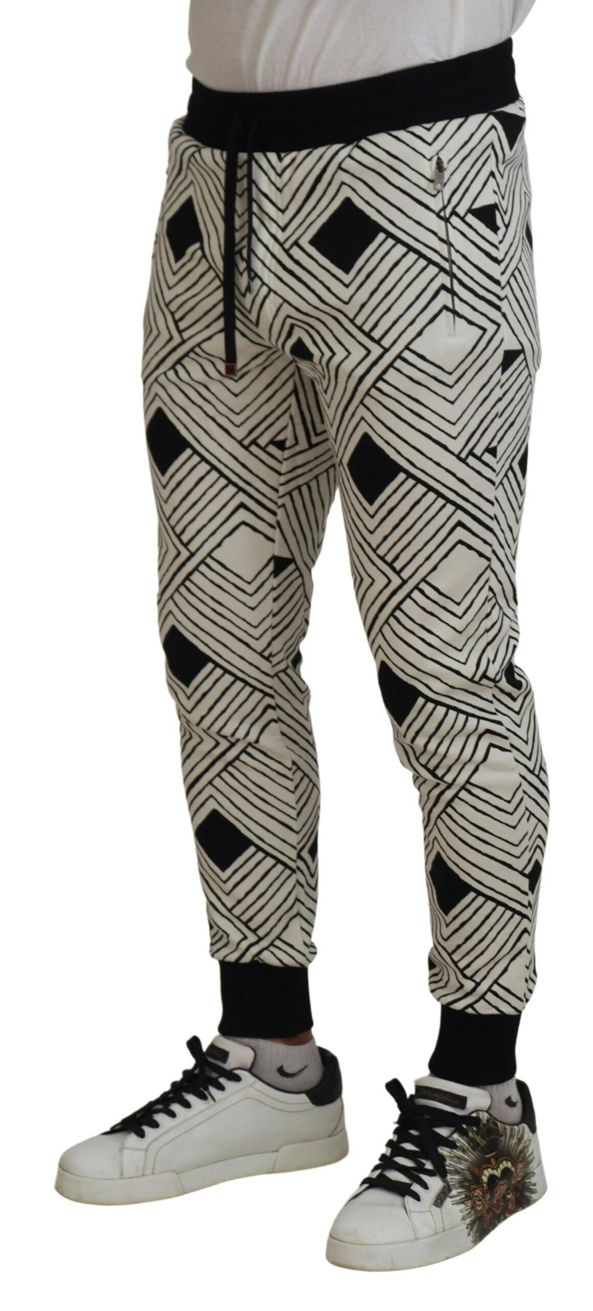 Black White Cotton Trousers Sport Pants - ventzia