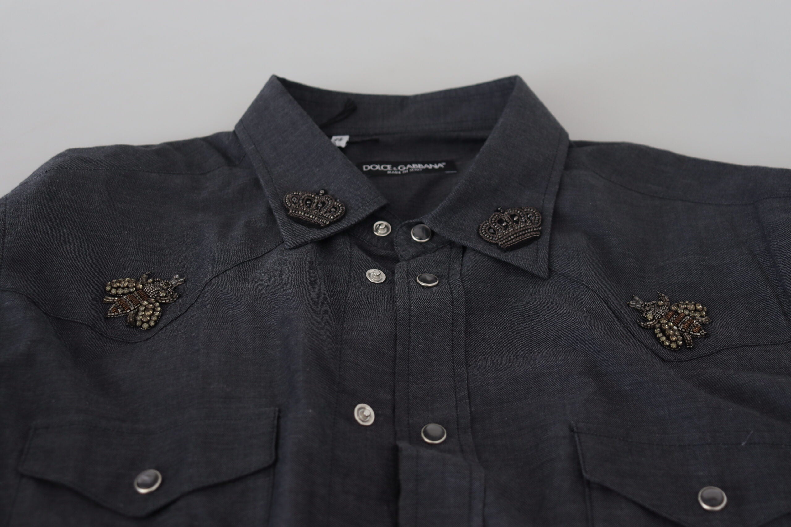 Blue Cotton Denim Crystal Bee Shirt - ventzia