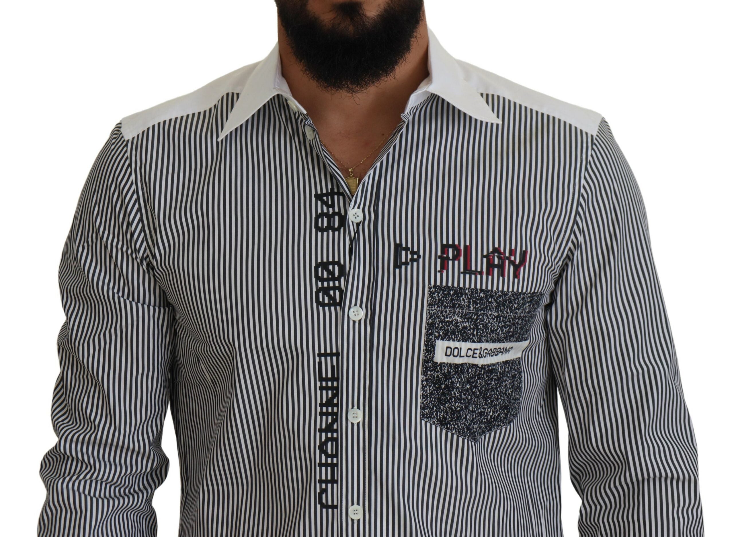 Gray White Striped Slim Fit Shirt - ventzia