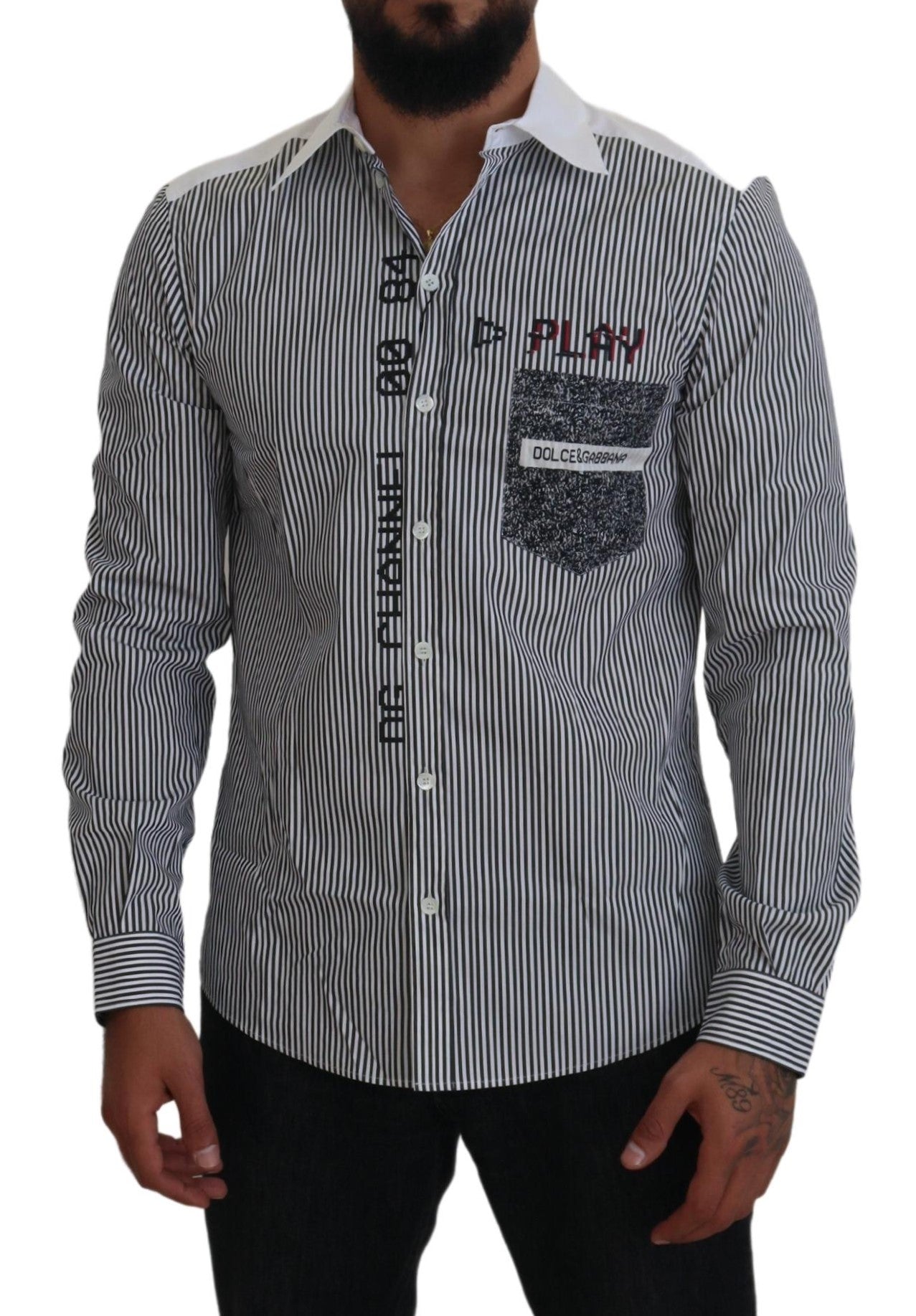 Gray White Striped Slim Fit Shirt - ventzia