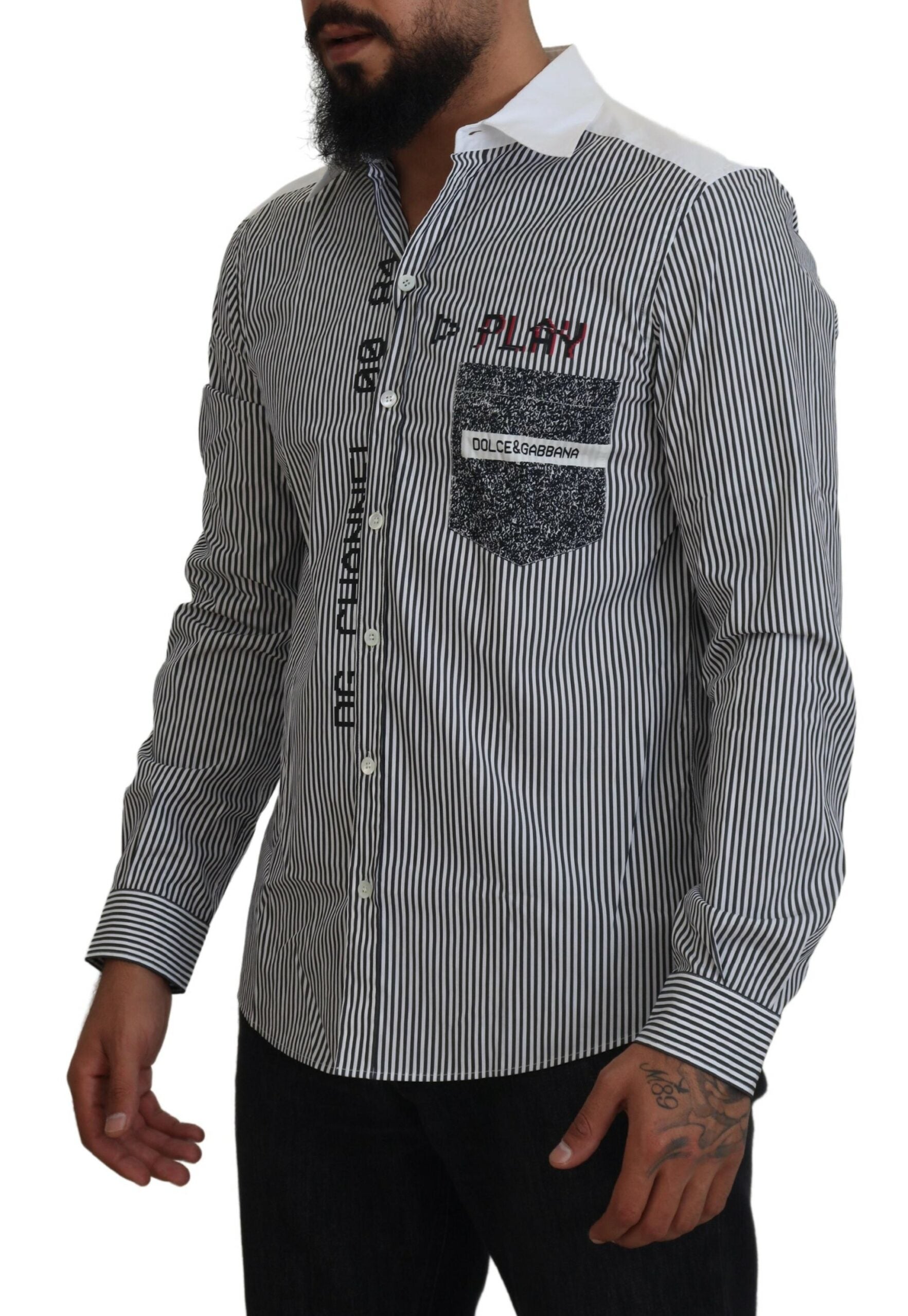 Gray White Striped Slim Fit Shirt - ventzia