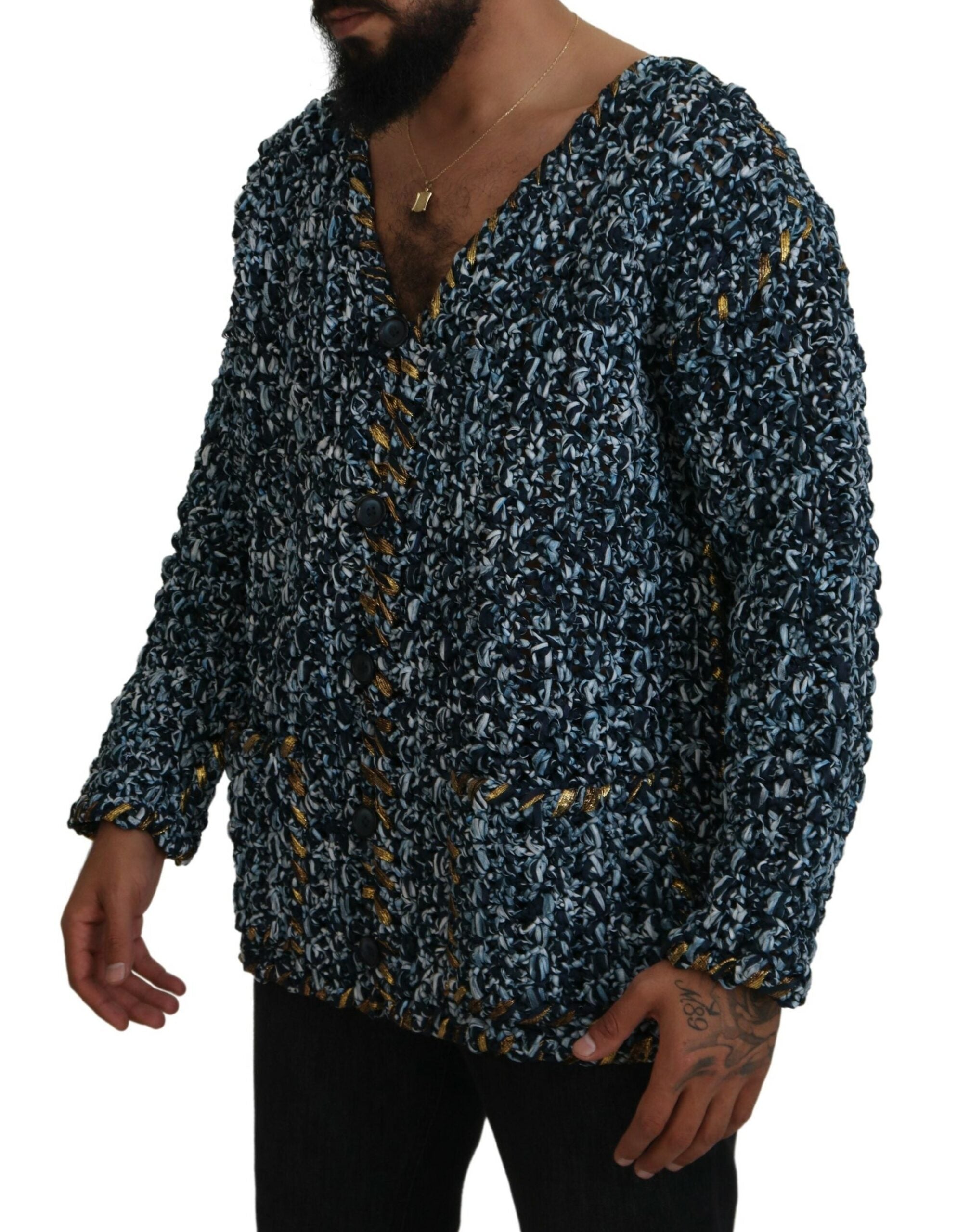 Blue Button Cardigan Fatto A Mano Sweater - ventzia