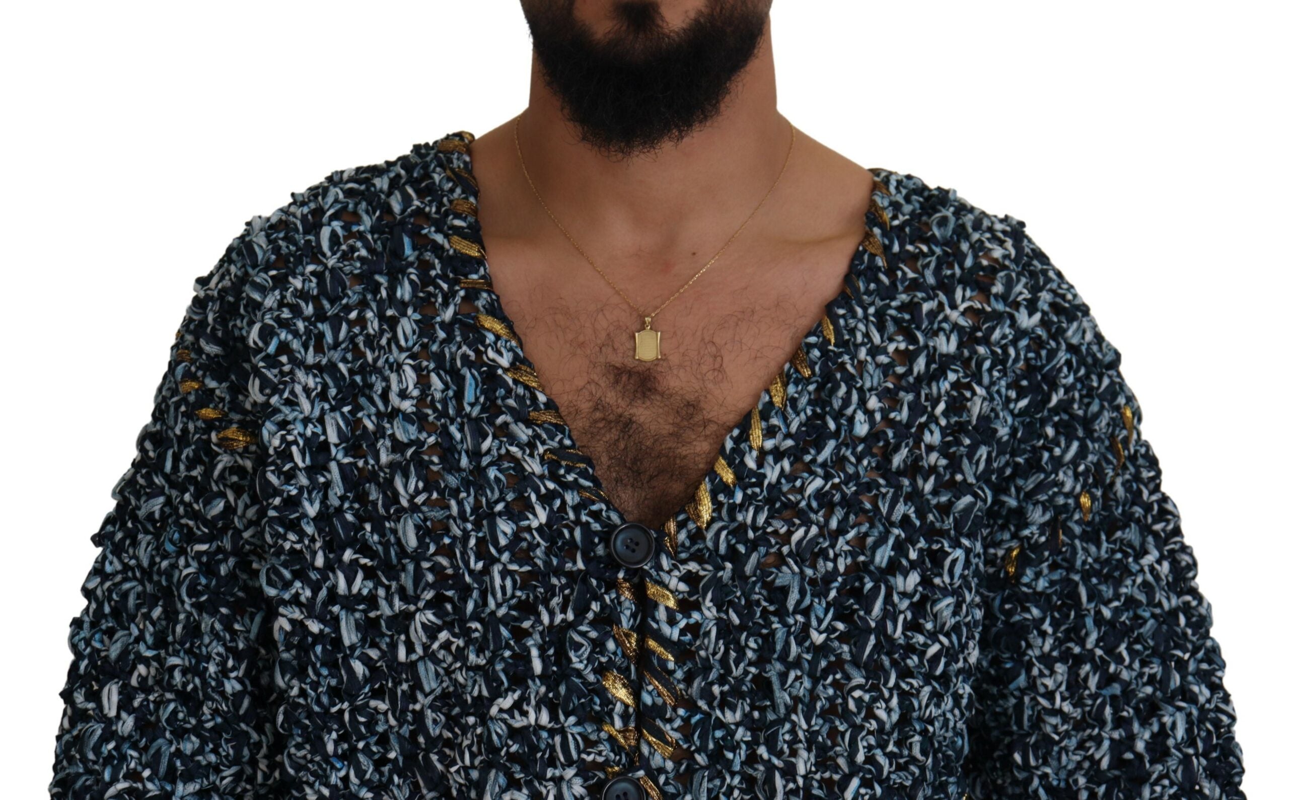 Blue Button Cardigan Fatto A Mano Sweater - ventzia