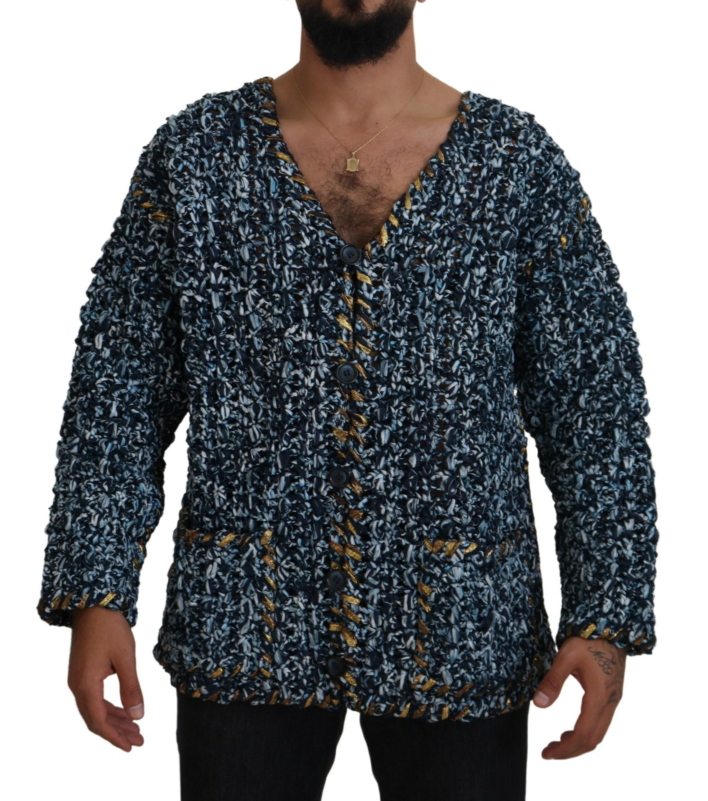 Blue Button Cardigan Fatto A Mano Sweater - ventzia