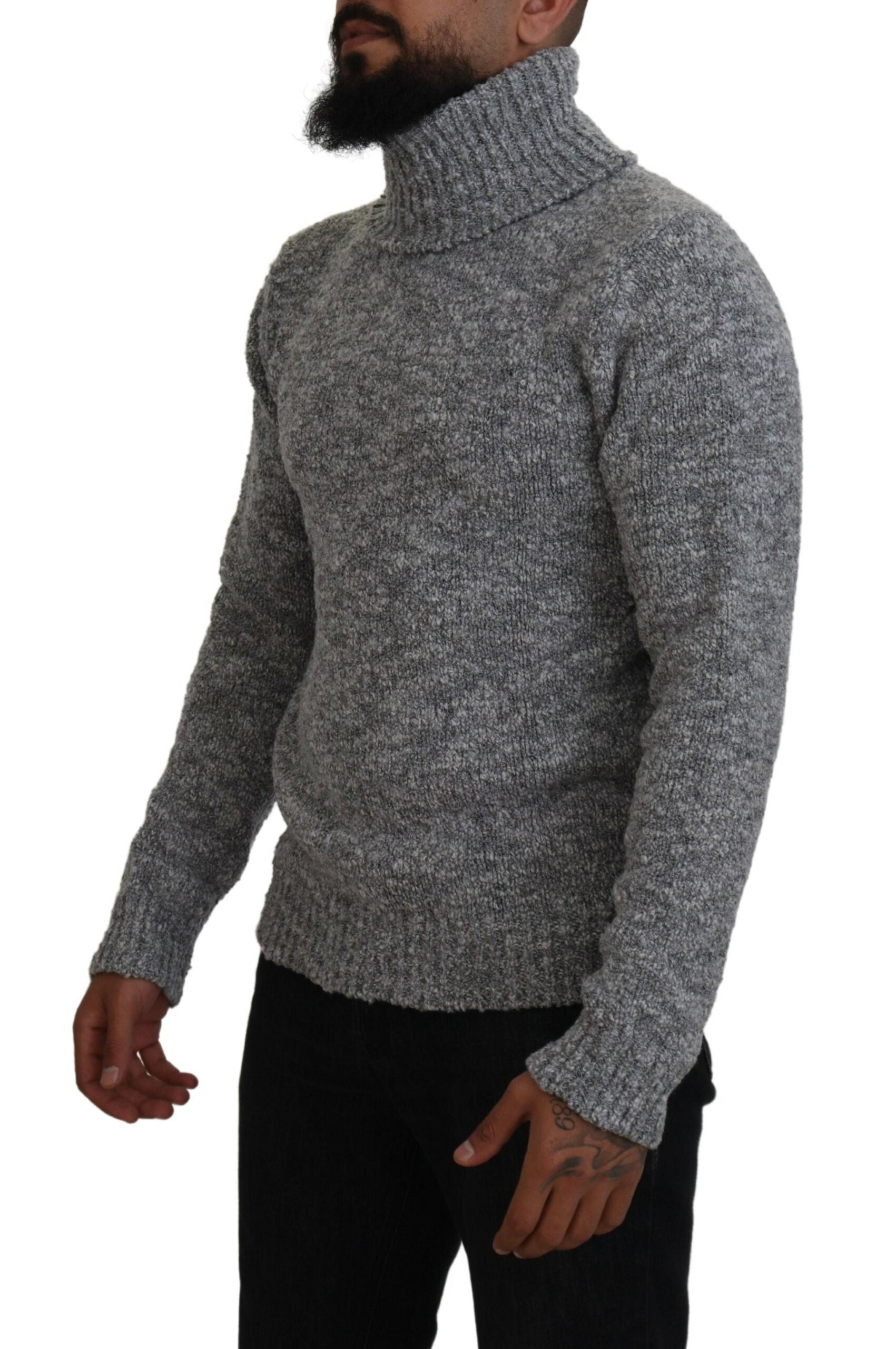 Gray Wool Knit Turtleneck Pullover Sweater - ventzia