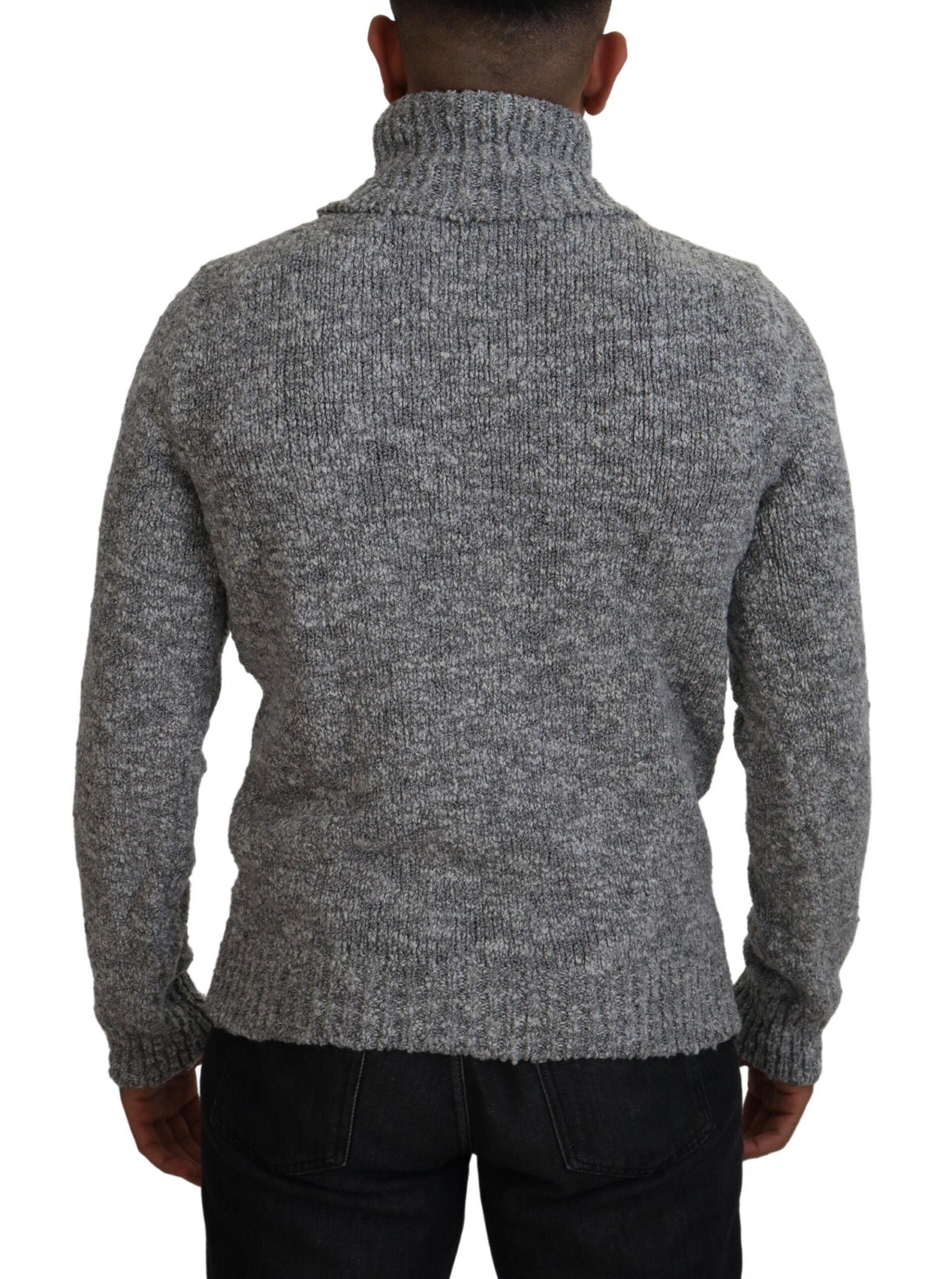 Gray Wool Knit Turtleneck Pullover Sweater - ventzia