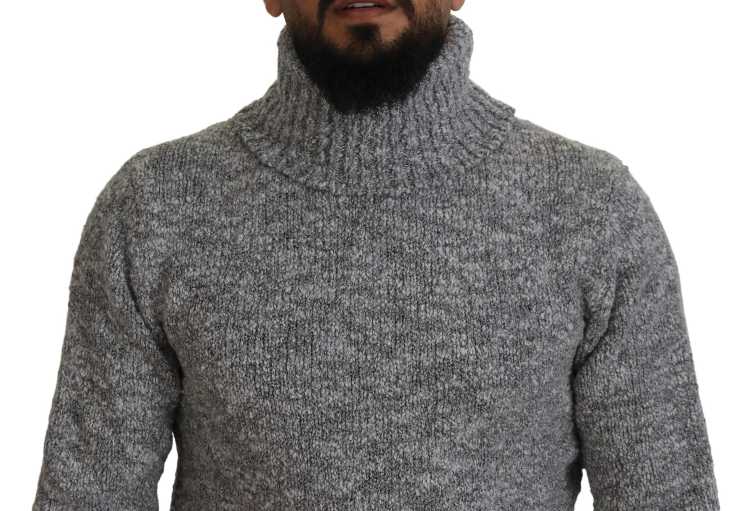Gray Wool Knit Turtleneck Pullover Sweater - ventzia