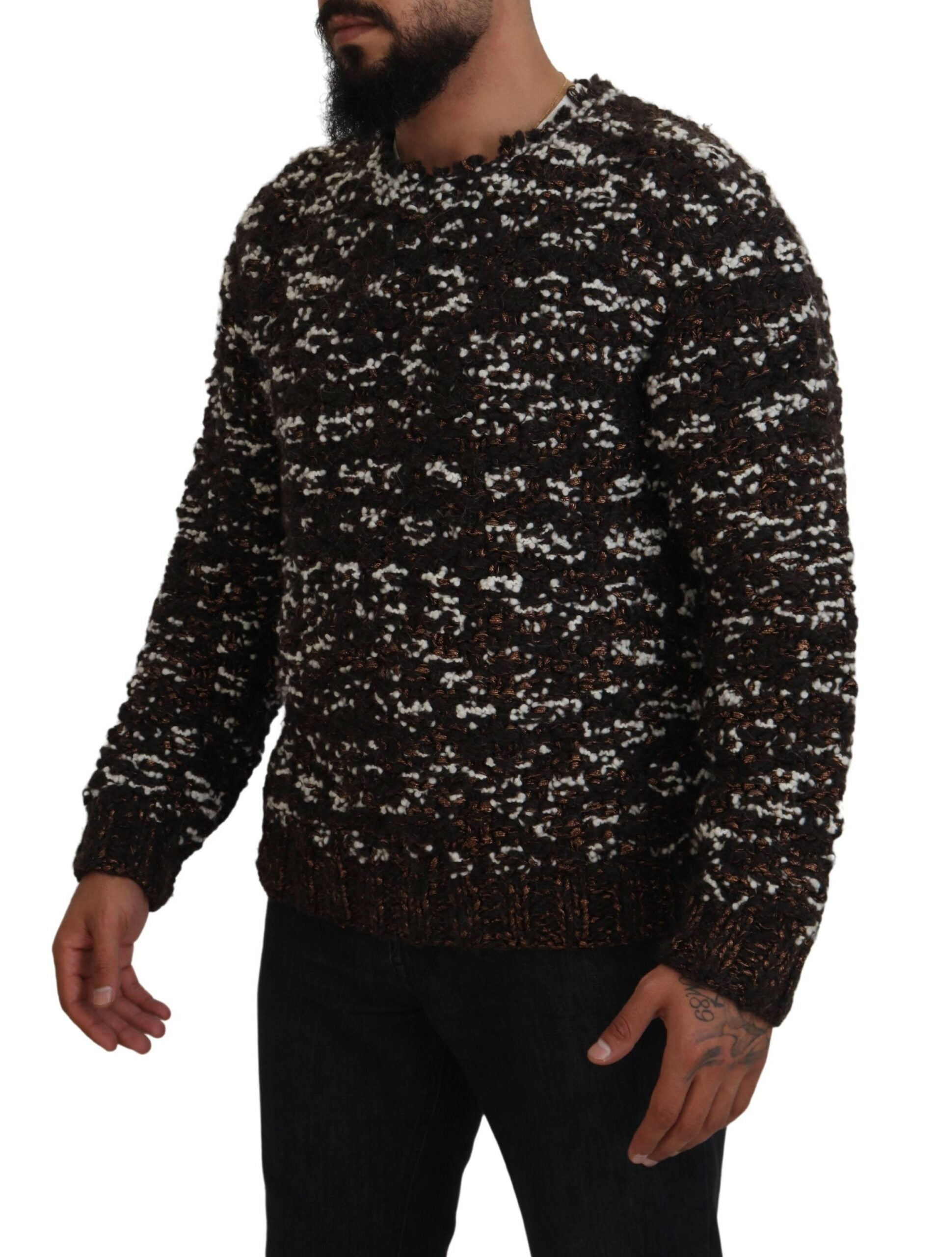 Brown Knitted Wool Fatto A Mano Sweater - ventzia