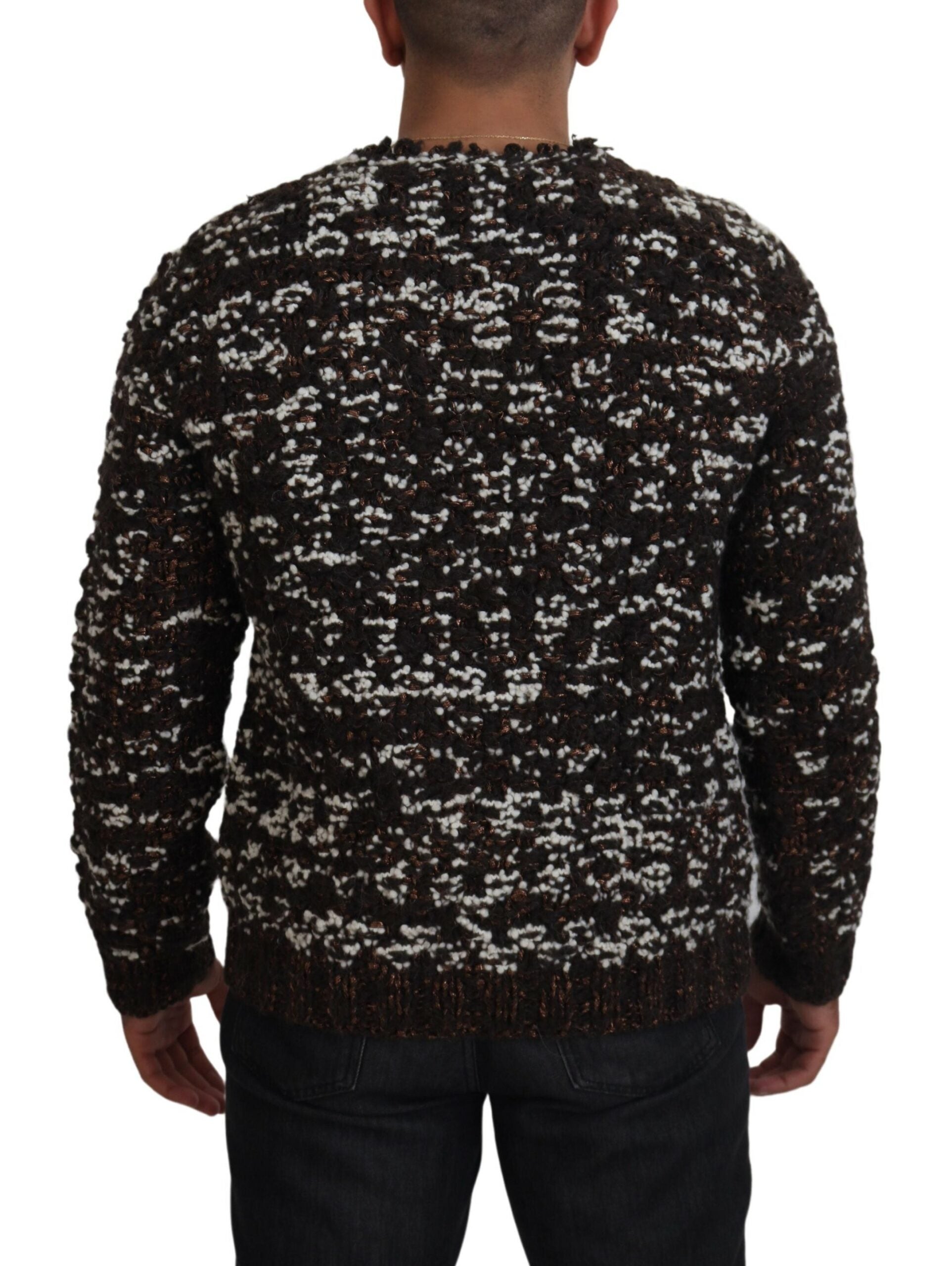 Brown Knitted Wool Fatto A Mano Sweater - ventzia