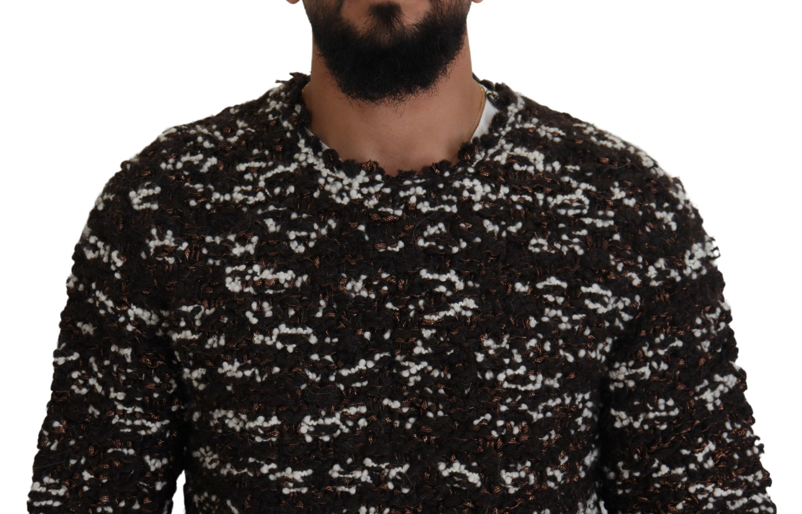 Brown Knitted Wool Fatto A Mano Sweater - ventzia